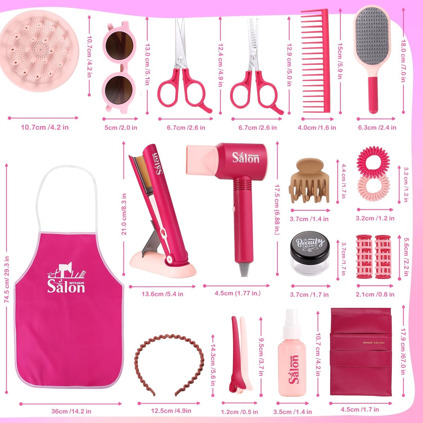 GAGAKU Pretend Hair Salon Kit for Girls – 22-Piece Dress-Up Set with Realistic Hair Dryer & Accessories