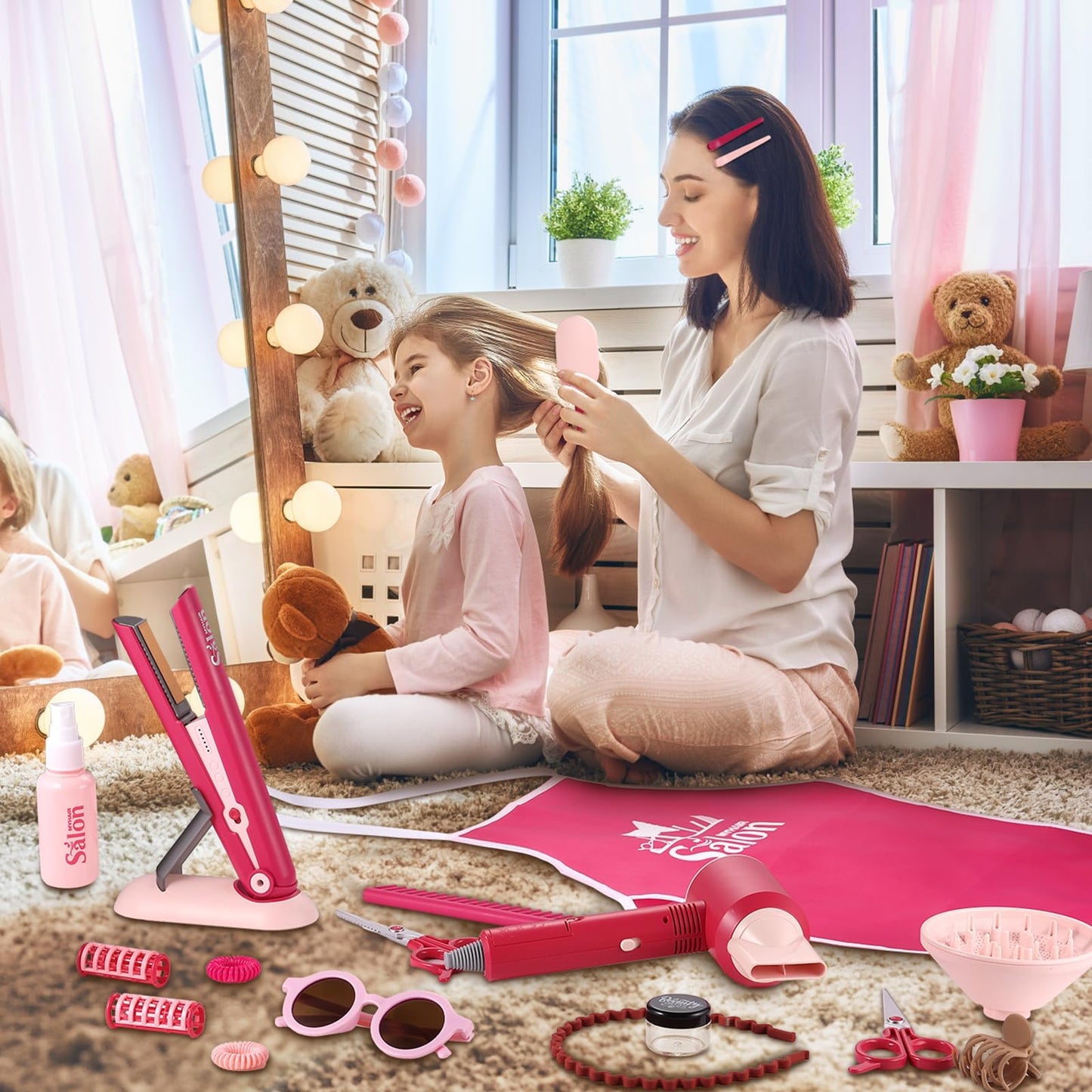 GAGAKU Pretend Hair Salon Kit for Girls – 22-Piece Dress-Up Set with Realistic Hair Dryer & Accessories