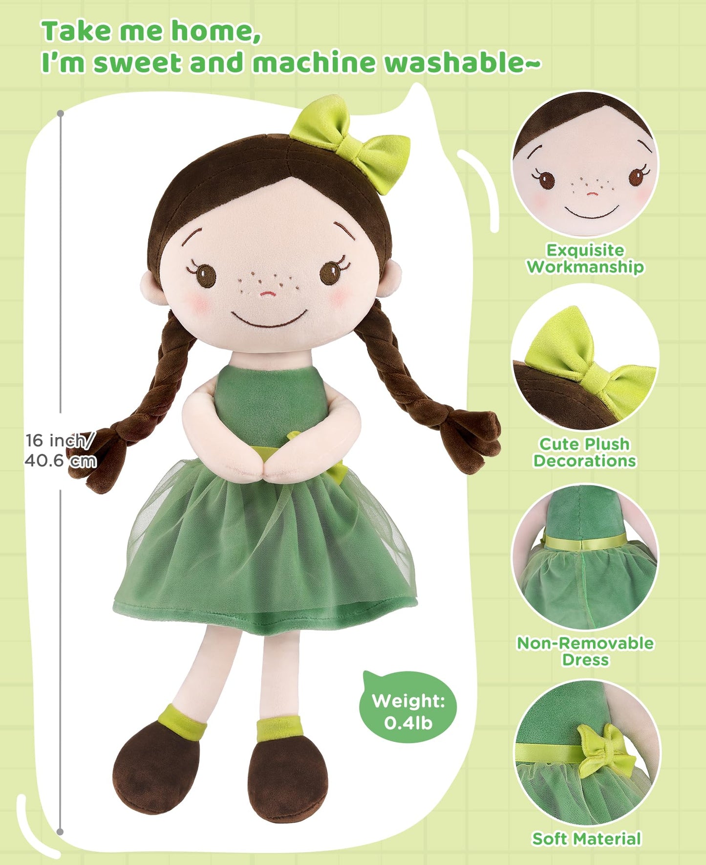 GAGAKU Soft Baby Doll 16-Inch Forest Girl - My First Doll for 1+ Year Girls