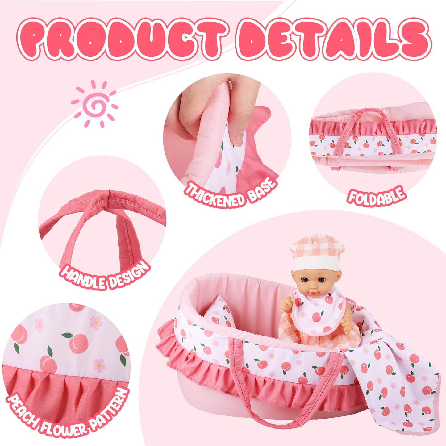 GAGAKU Baby Doll Bassinet Carrier – 12-Inch Doll Accessories Set