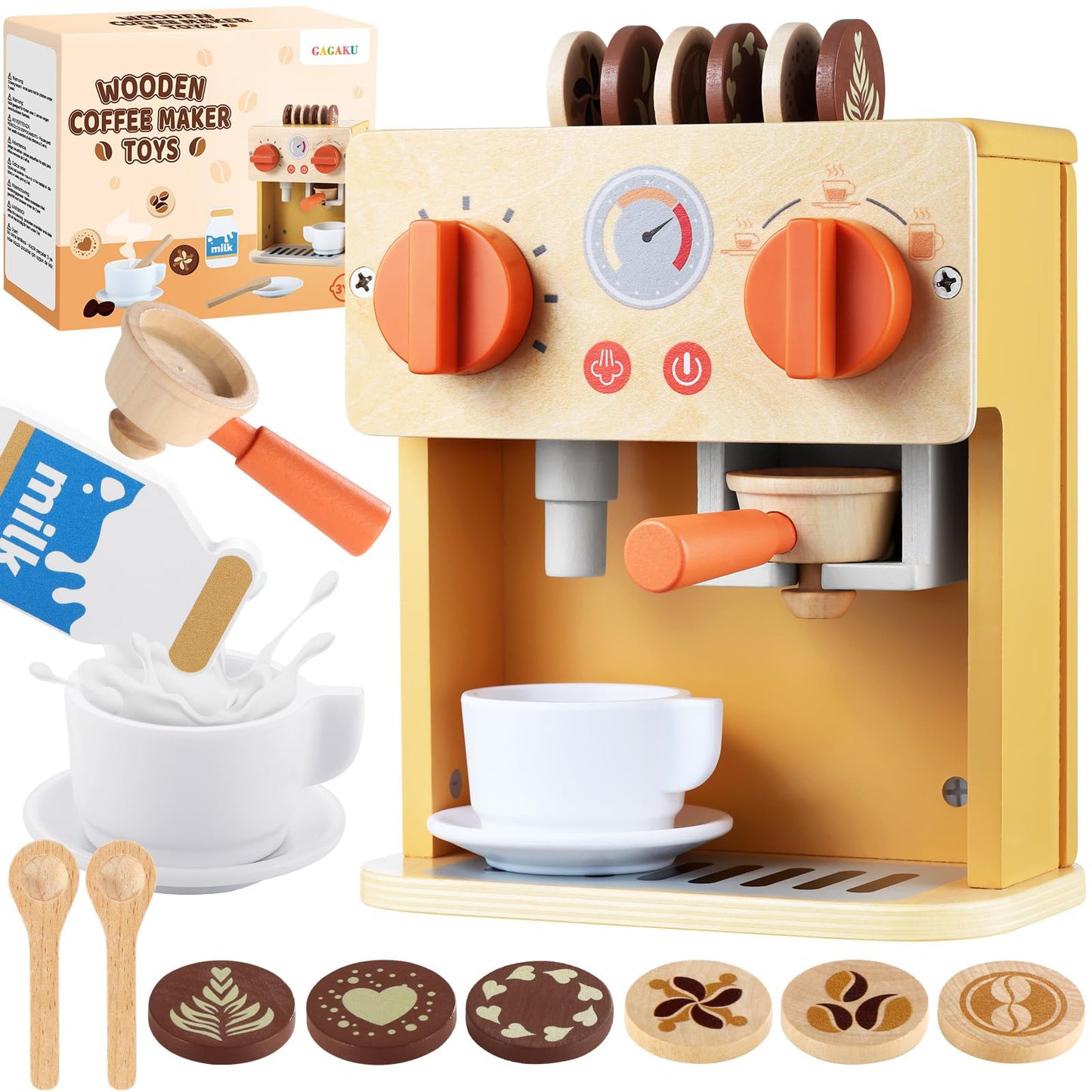 GAGAKU Wooden Coffee Machine Toy for Kids – Pretend Play Espresso Set