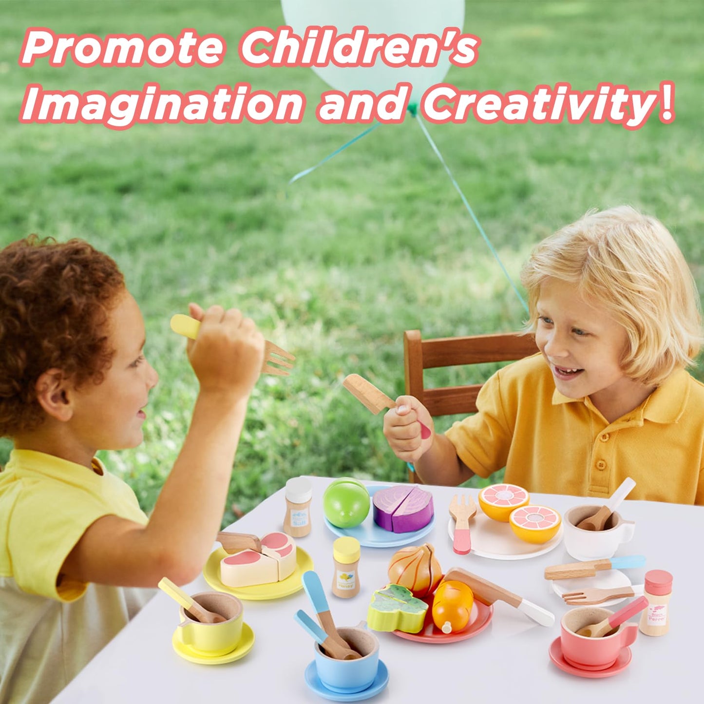 GAGAKU 27-Piece Wooden Play Kitchen Set – Dishes & Plates Montessori Toy for Kids 3-8