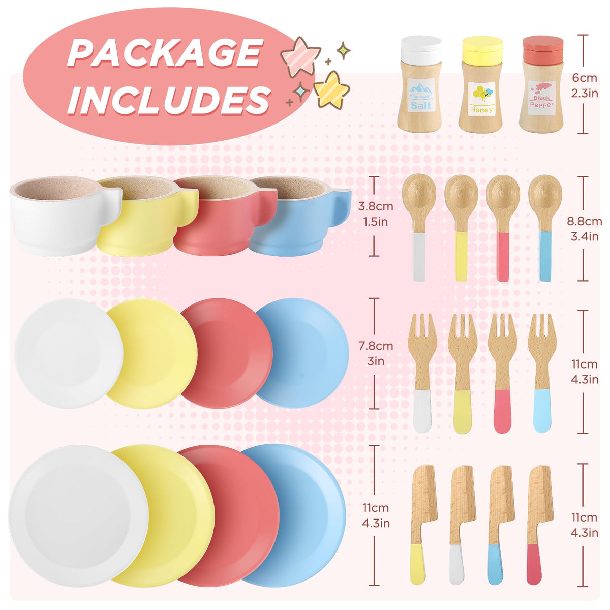 GAGAKU 27-Piece Wooden Play Kitchen Set – Dishes & Plates Montessori Toy for Kids 3-8