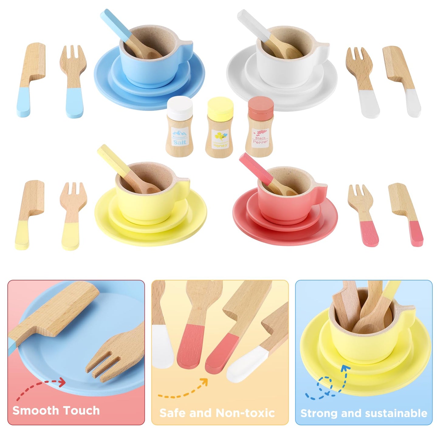 GAGAKU 27-Piece Wooden Play Kitchen Set – Dishes & Plates Montessori Toy for Kids 3-8