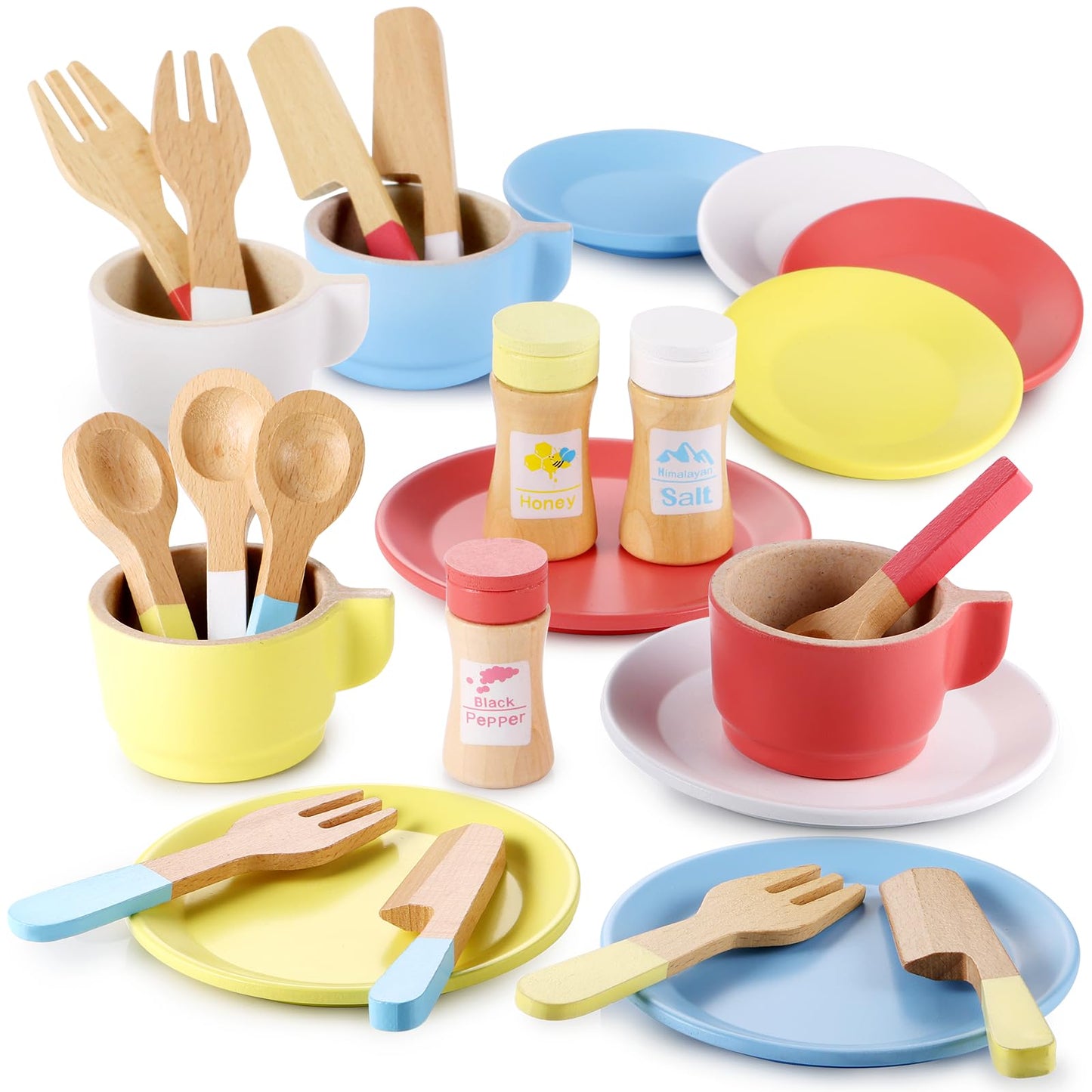 GAGAKU 27-Piece Wooden Play Kitchen Set – Dishes & Plates Montessori Toy for Kids 3-8