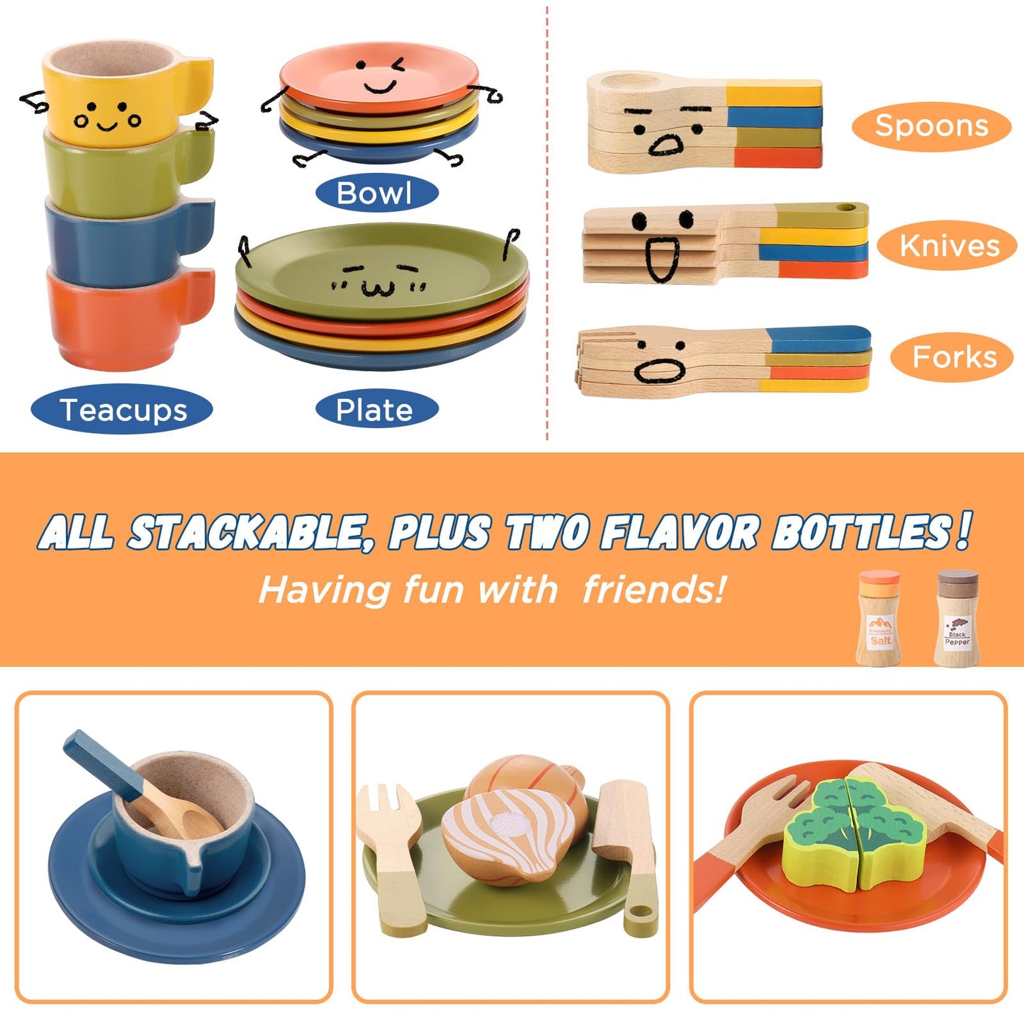 GAGAKU Wooden Play Food Sets for Kids – Montessori Kitchen Toys