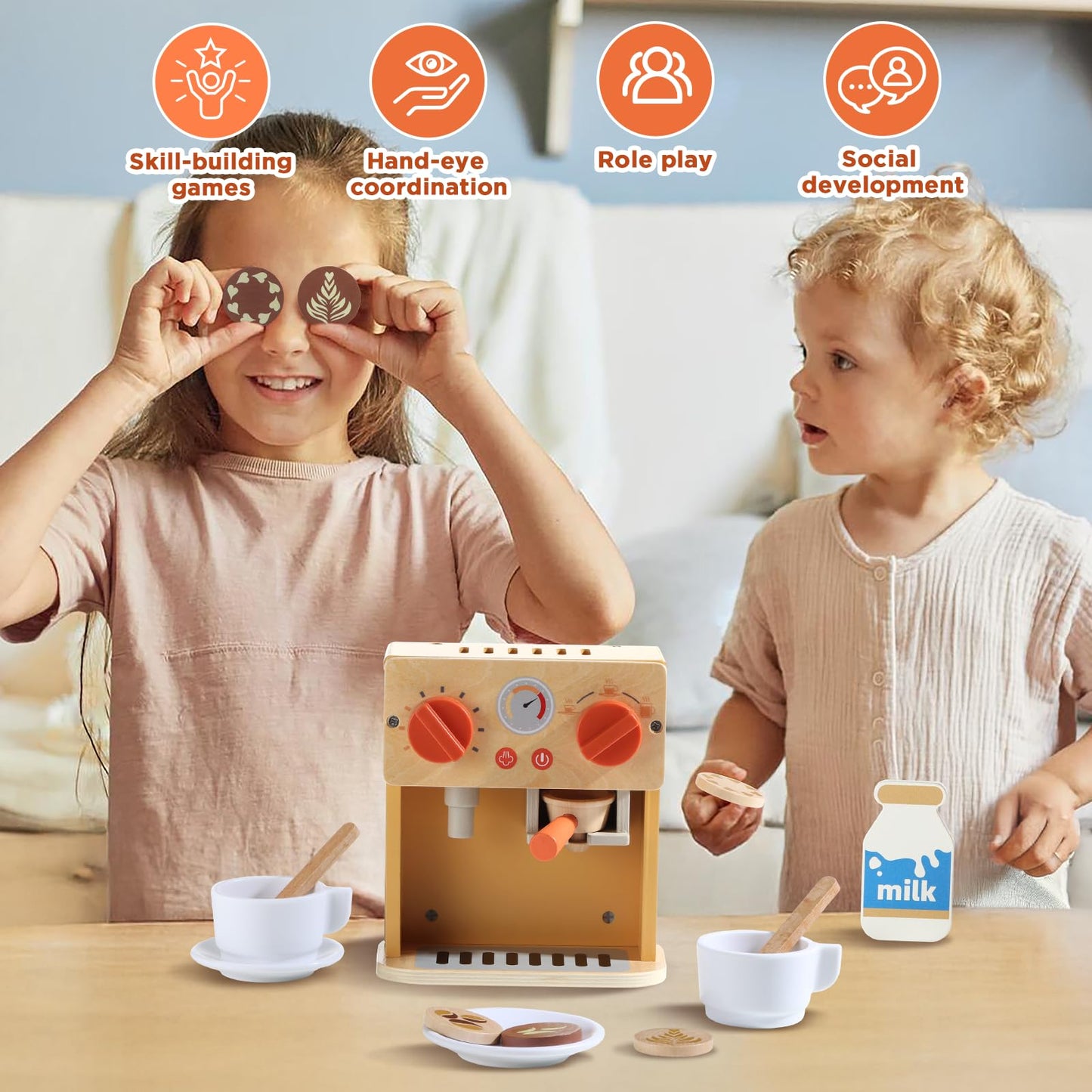 GAGAKU Wooden Coffee Machine Toy for Kids – Pretend Play Espresso Set