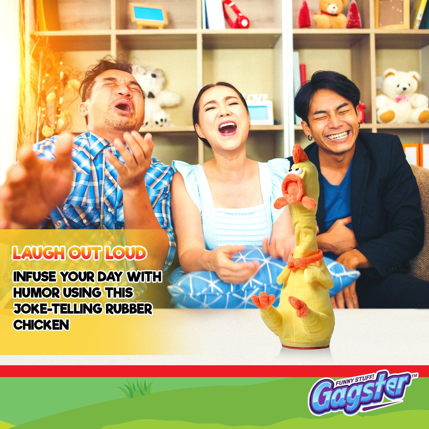 Gagster Rubber Chicken Dancing Toy – Repeats Your Words & Tells Jokes