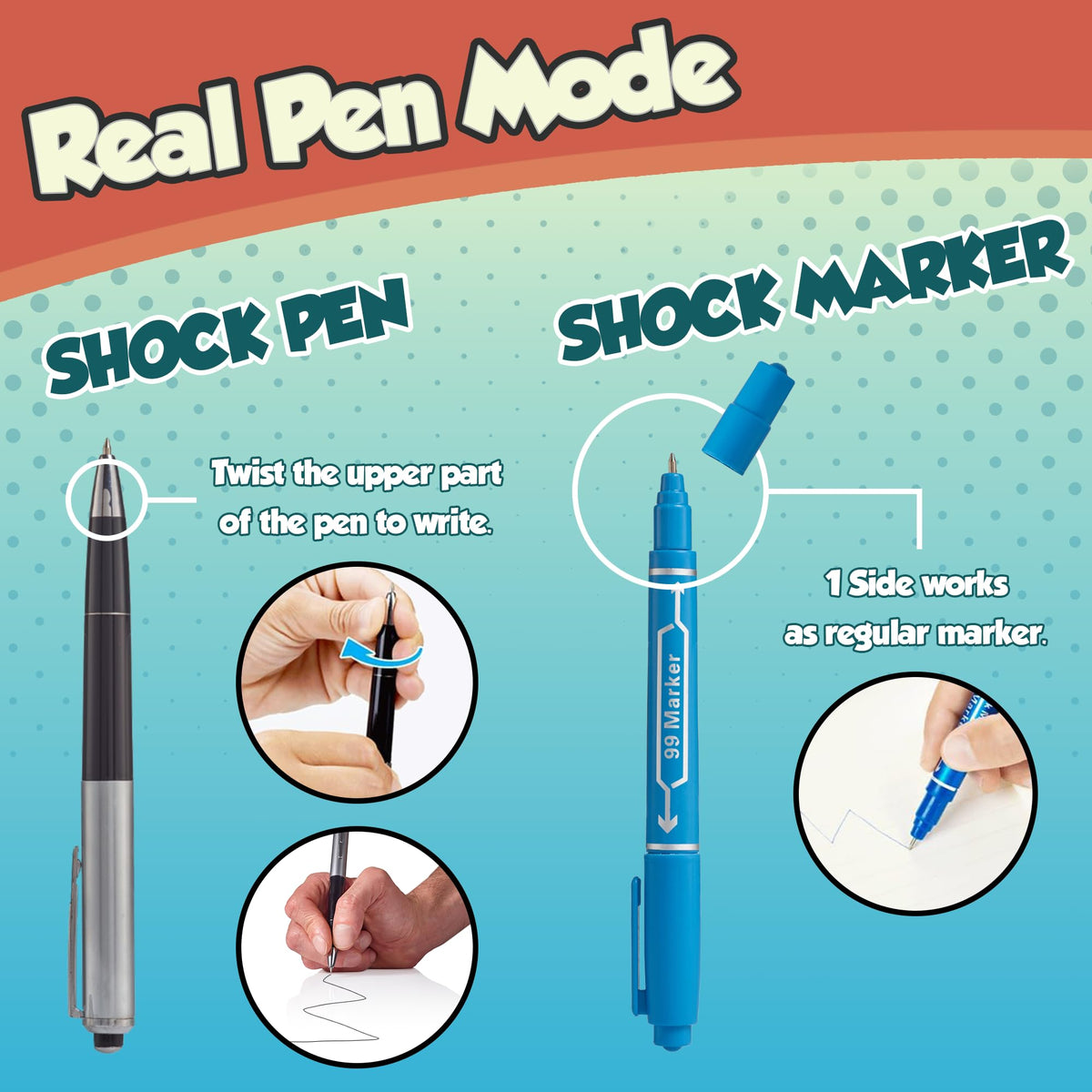 Gagster Electric Shock Pen & Marker Prank Set – 2-Pack, Black/Blue Office Gag Gifts