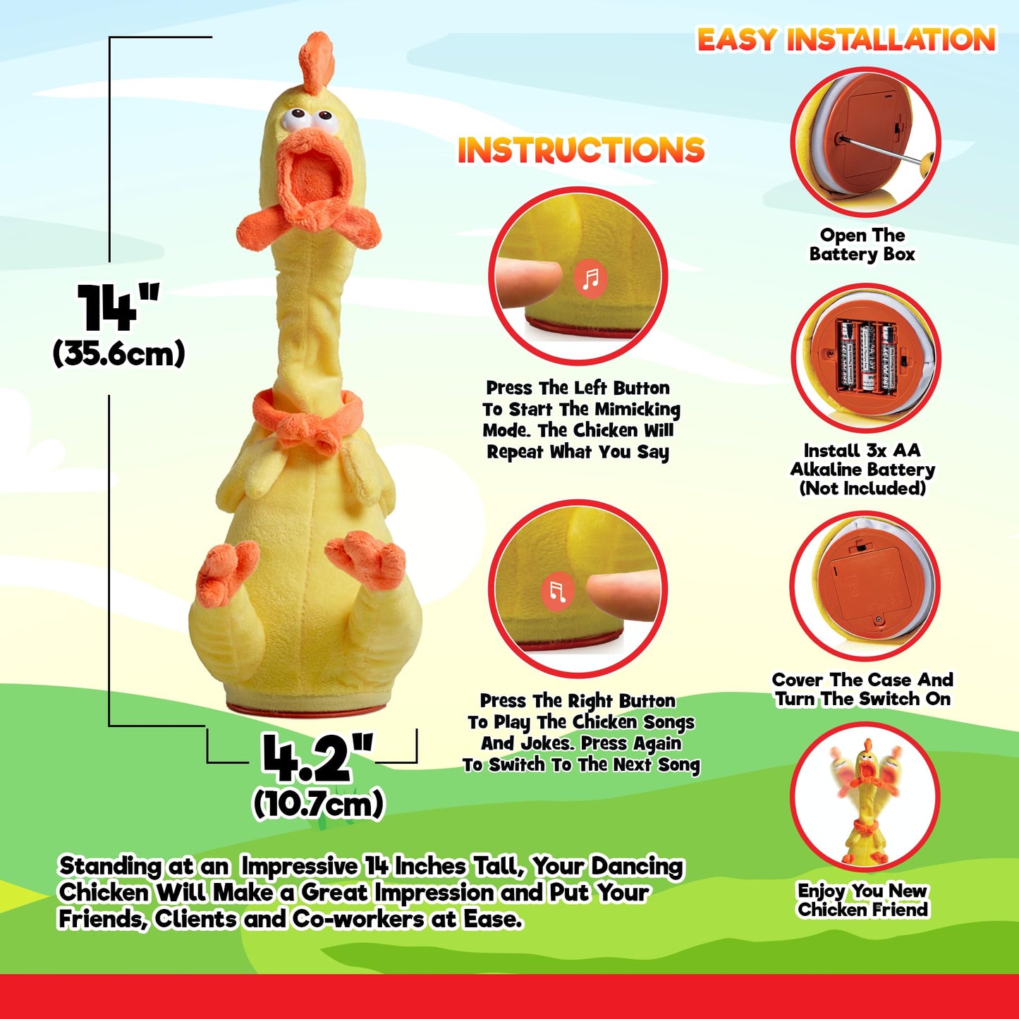 Gagster Rubber Chicken Dancing Toy – Repeats Your Words & Tells Jokes