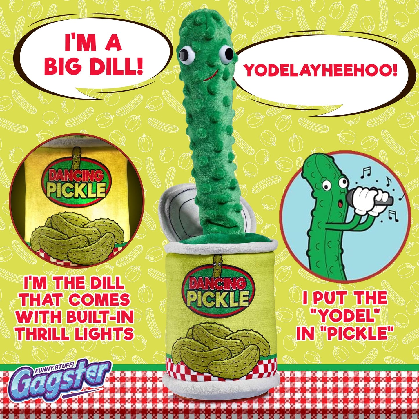 Gagster Dancing Pickle – Sings, Repeats What You Say & Tells Jokes | Hilarious Electronic Yodeling Pickle