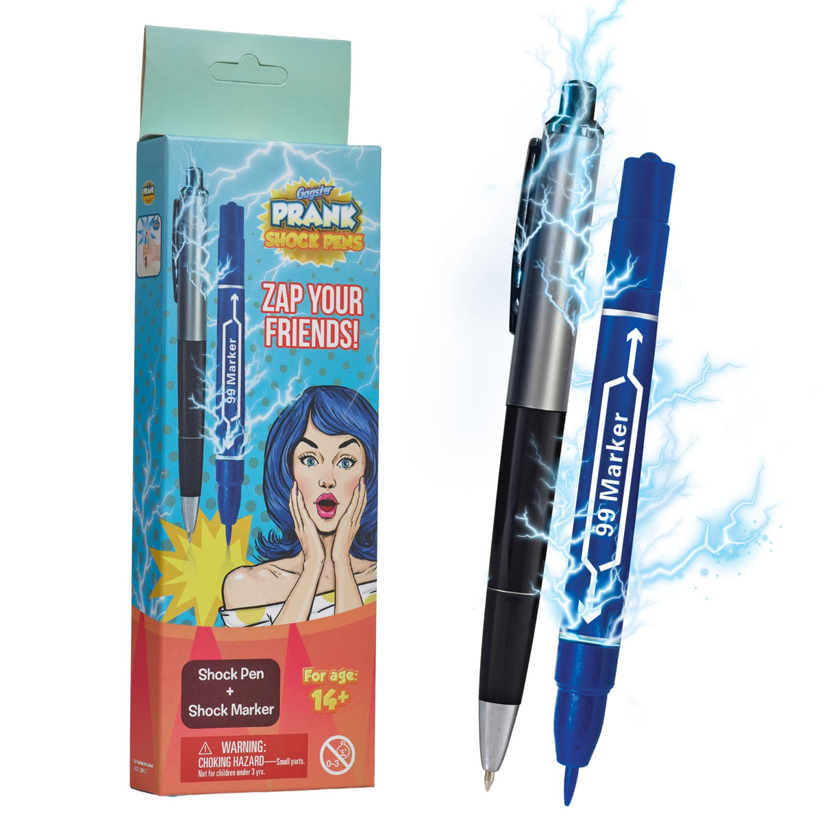 Gagster Electric Shock Pen & Marker Prank Set – 2-Pack, Black/Blue Office Gag Gifts