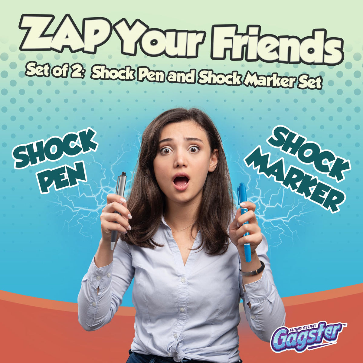 Gagster Electric Shock Pen & Marker Prank Set – 2-Pack, Black/Blue Office Gag Gifts