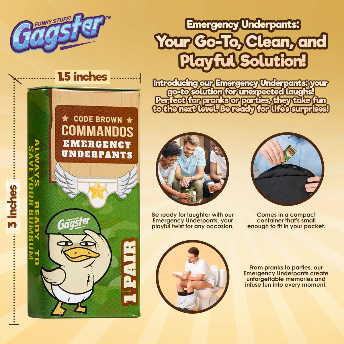 Gagster Emergency Underpants in a Can – 3 Pairs, Instant Disposable Gag Gift