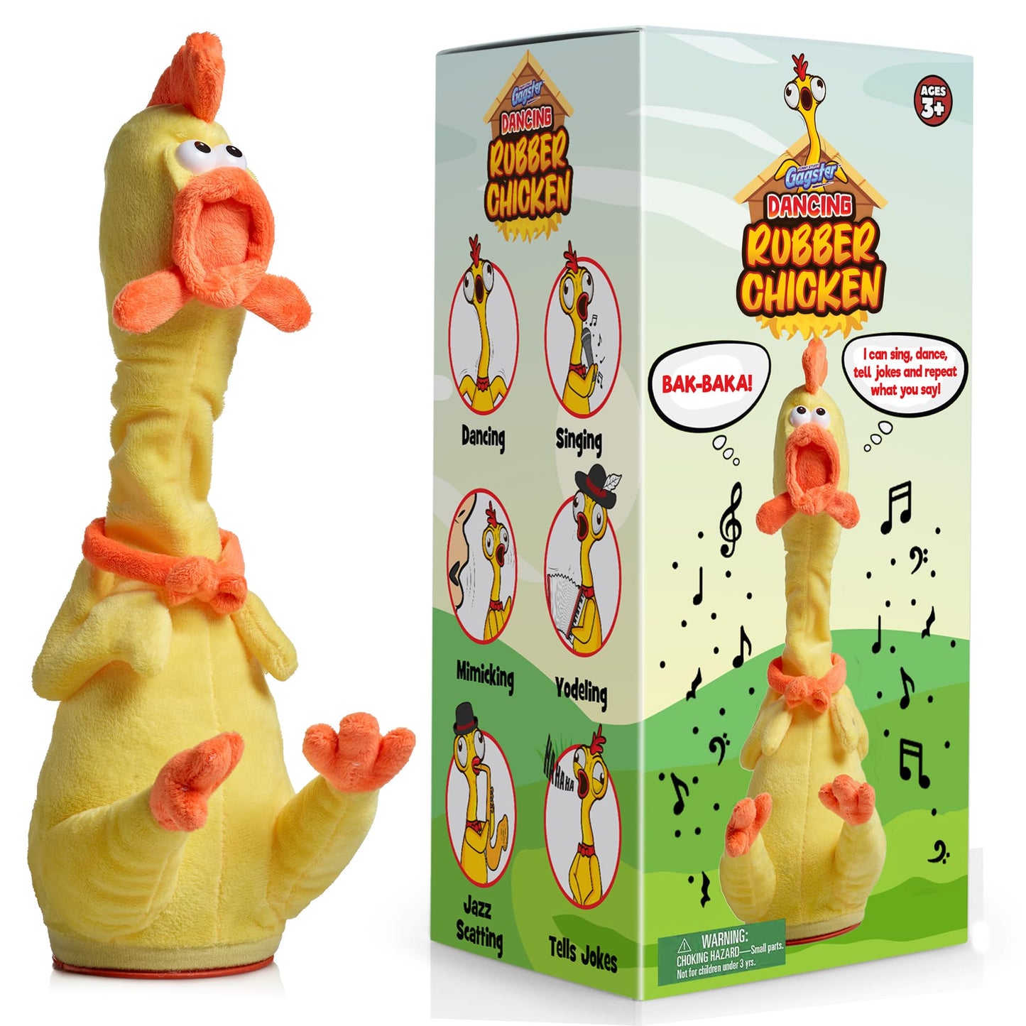 Gagster Rubber Chicken Dancing Toy – Repeats Your Words & Tells Jokes