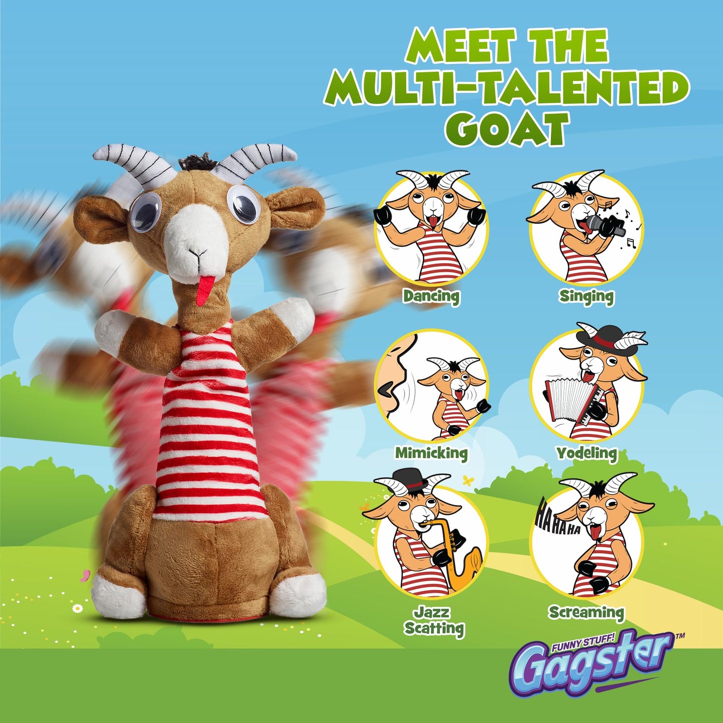 Gagster Screaming Goat Dancing Toy – Repeats Your Words, Sings & Talks | Funny Desk Gag Gift