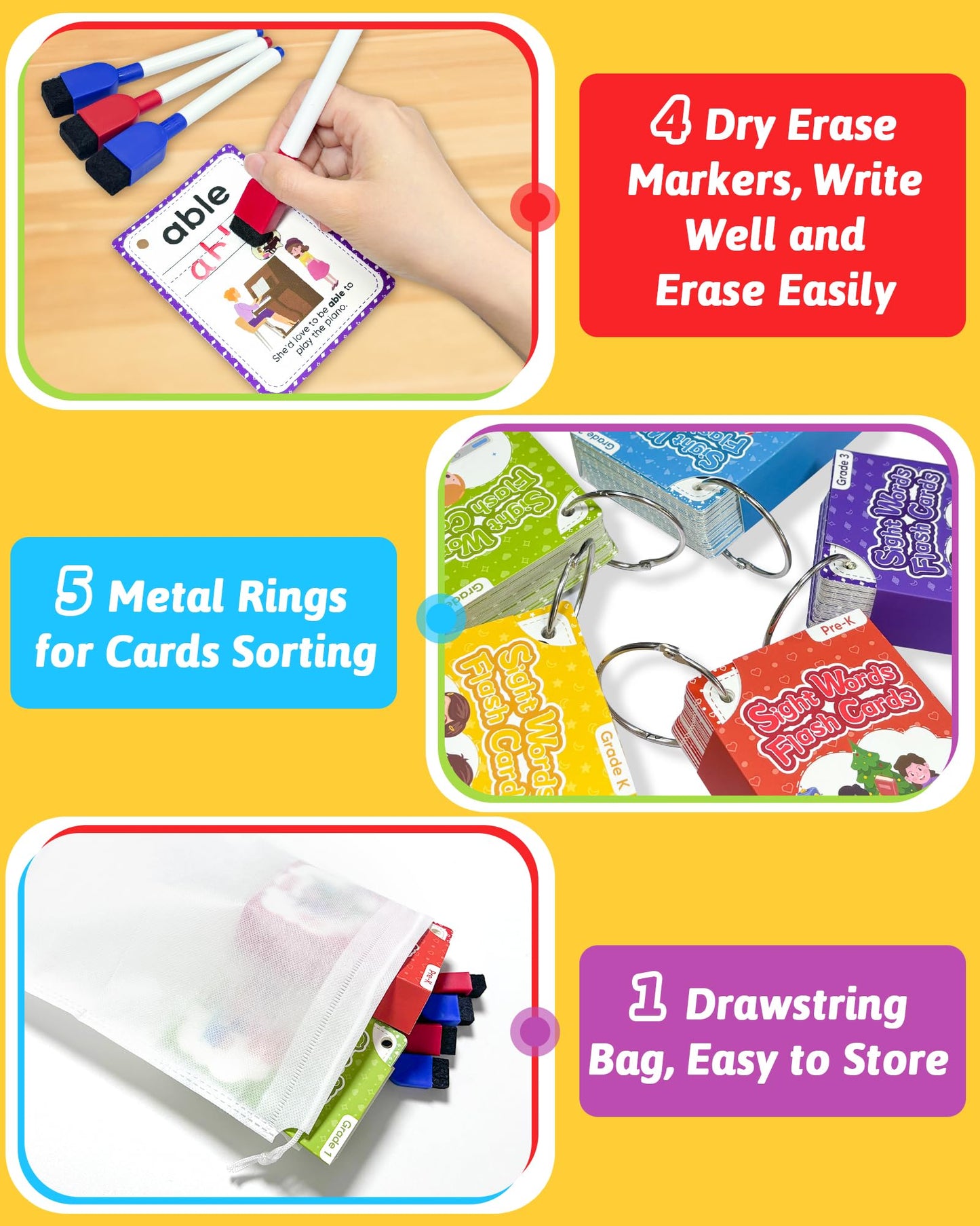 Gagule 520 Sight Words Flash Cards — Dolch & Fry Word Learning for Preschool to 3rd Grade