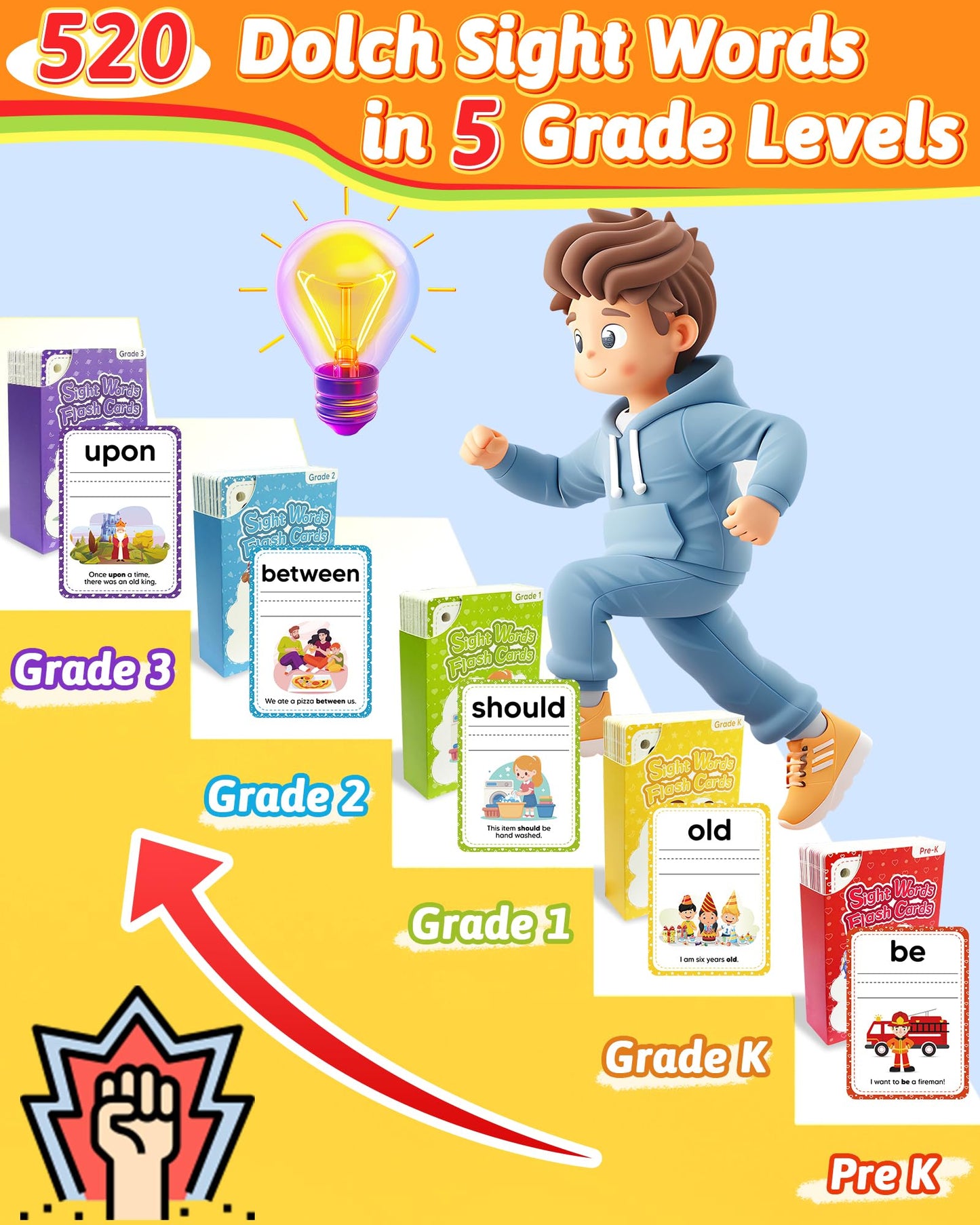 Gagule 520 Sight Words Flash Cards — Dolch & Fry Word Learning for Preschool to 3rd Grade