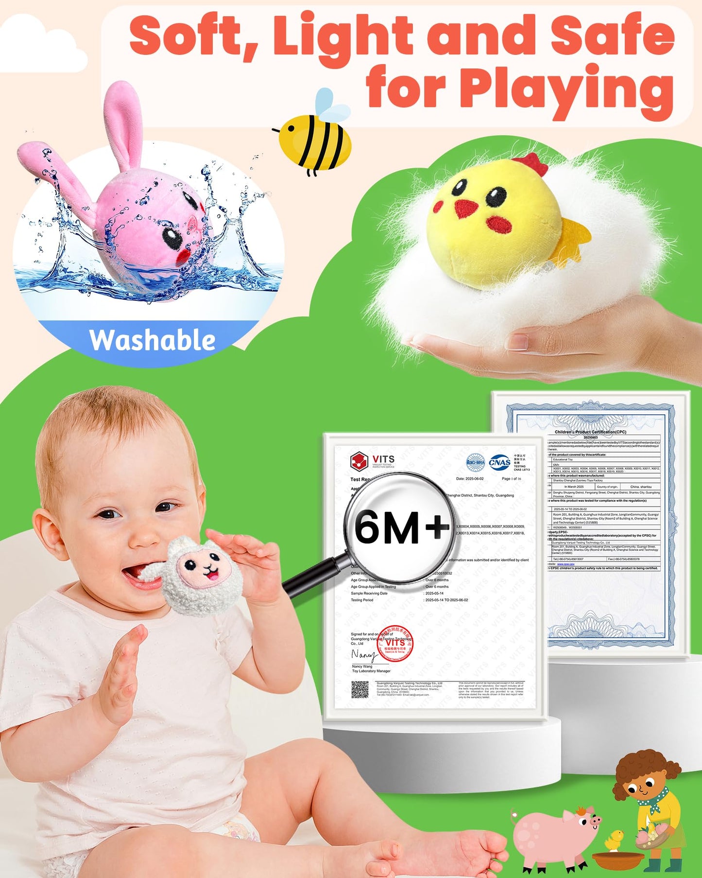 Gagule Montessori Farm Barn Toy for 6-12 Months | Plush Animals, Rattle, Crinkle & Mirror