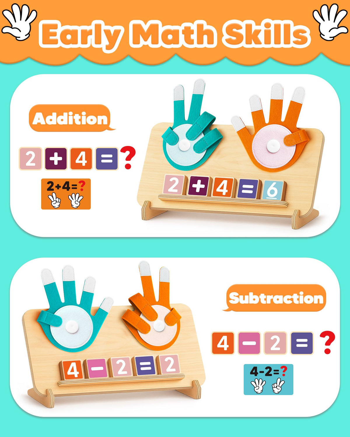 Gagule Montessori Math Toys for 3-5 Year Olds | Finger Counting Board & Number Blocks