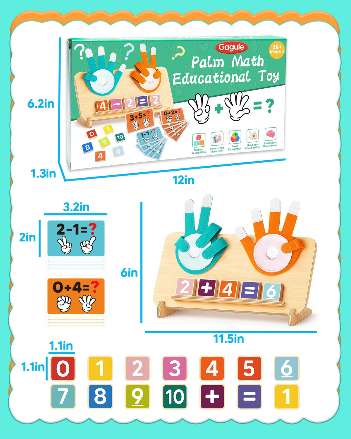 Gagule Montessori Math Toys for 3-5 Year Olds | Finger Counting Board & Number Blocks