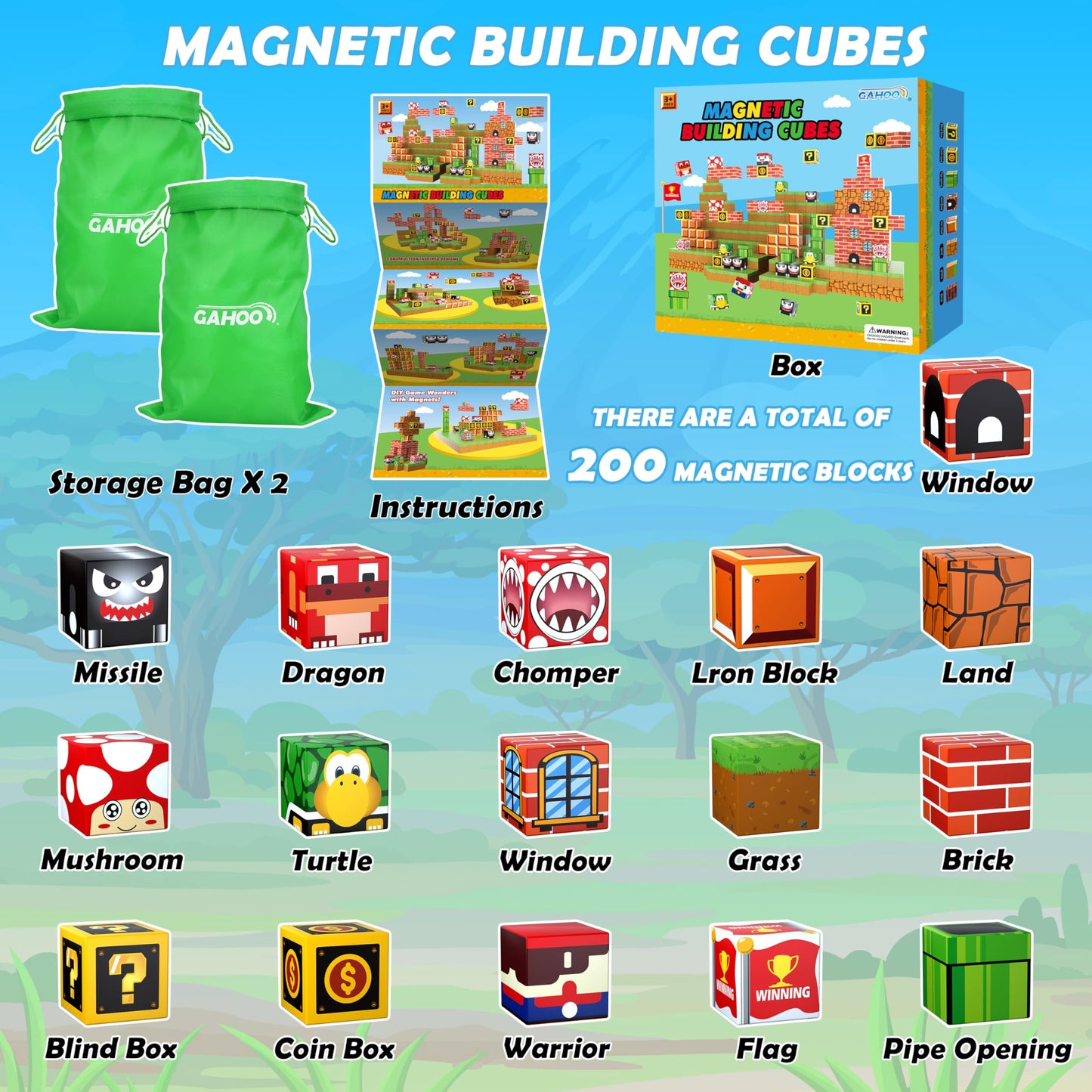 GaHoo Magnetic Blocks 200PCS – 3D STEM Tiles for Kids (Ages 3-10)