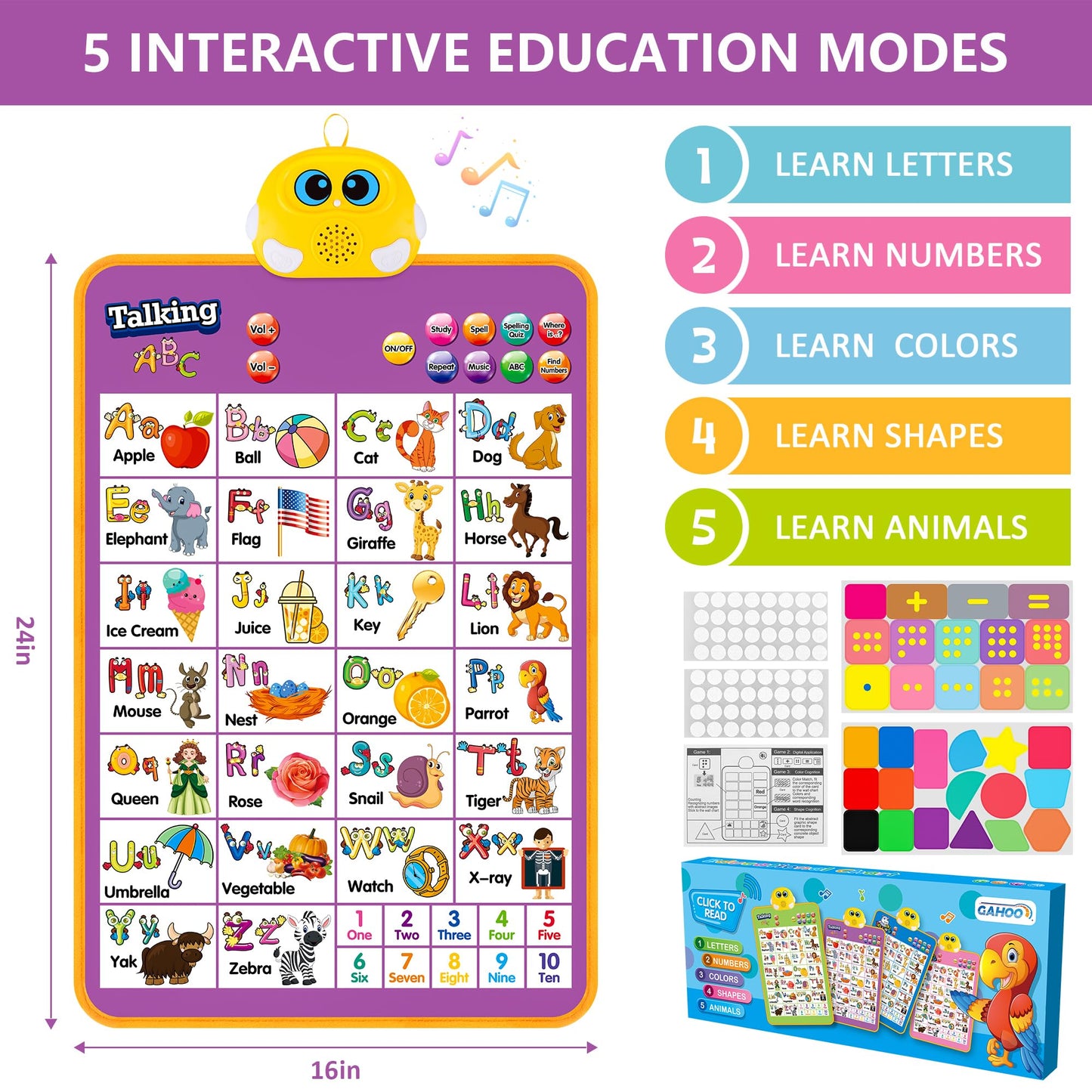 GaHoo Alphabet Wall Chart (Purple) – Talking ABC & Music Poster for Toddlers | Interactive Learning Toy