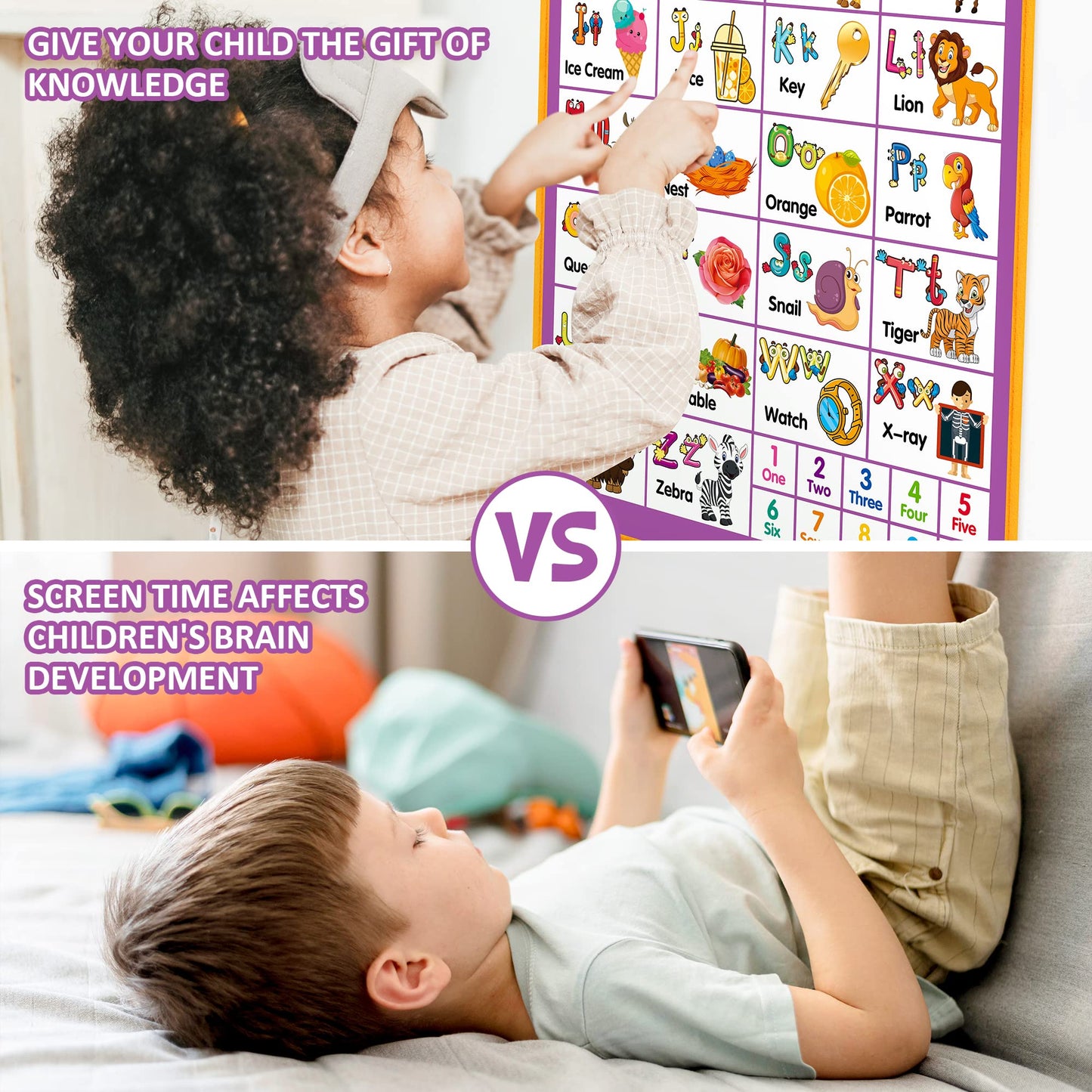 GaHoo Alphabet Wall Chart (Purple) – Talking ABC & Music Poster for Toddlers | Interactive Learning Toy