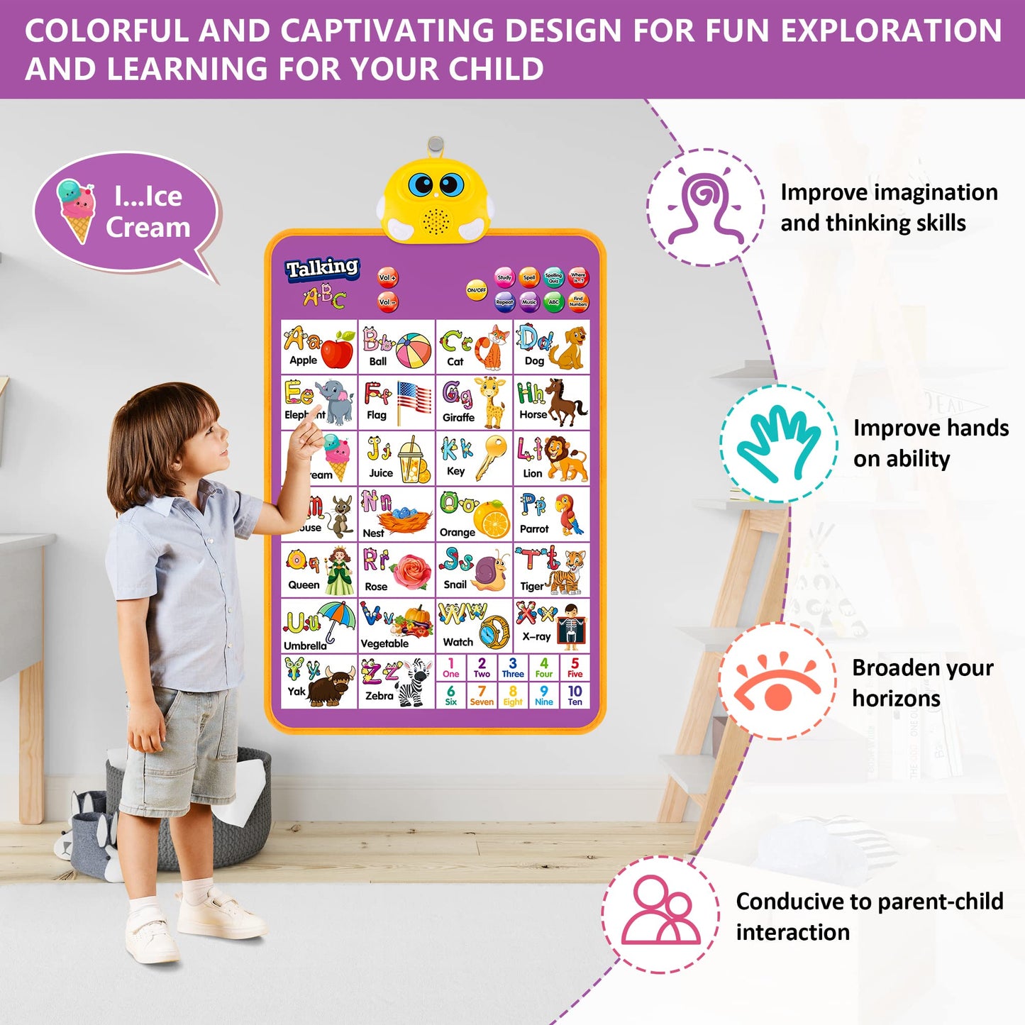 GaHoo Alphabet Wall Chart (Purple) – Talking ABC & Music Poster for Toddlers | Interactive Learning Toy