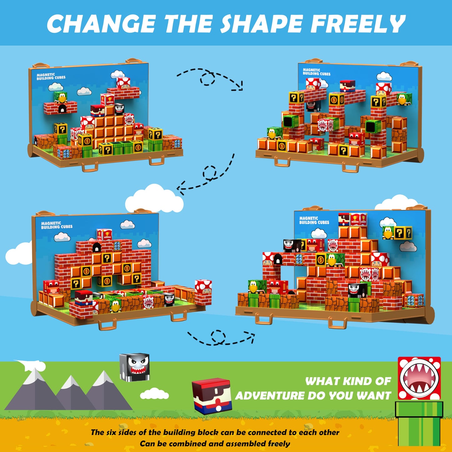 GaHoo Magnetic Blocks - 3D Building Tiles with Foldable Board (Ages 3-10)