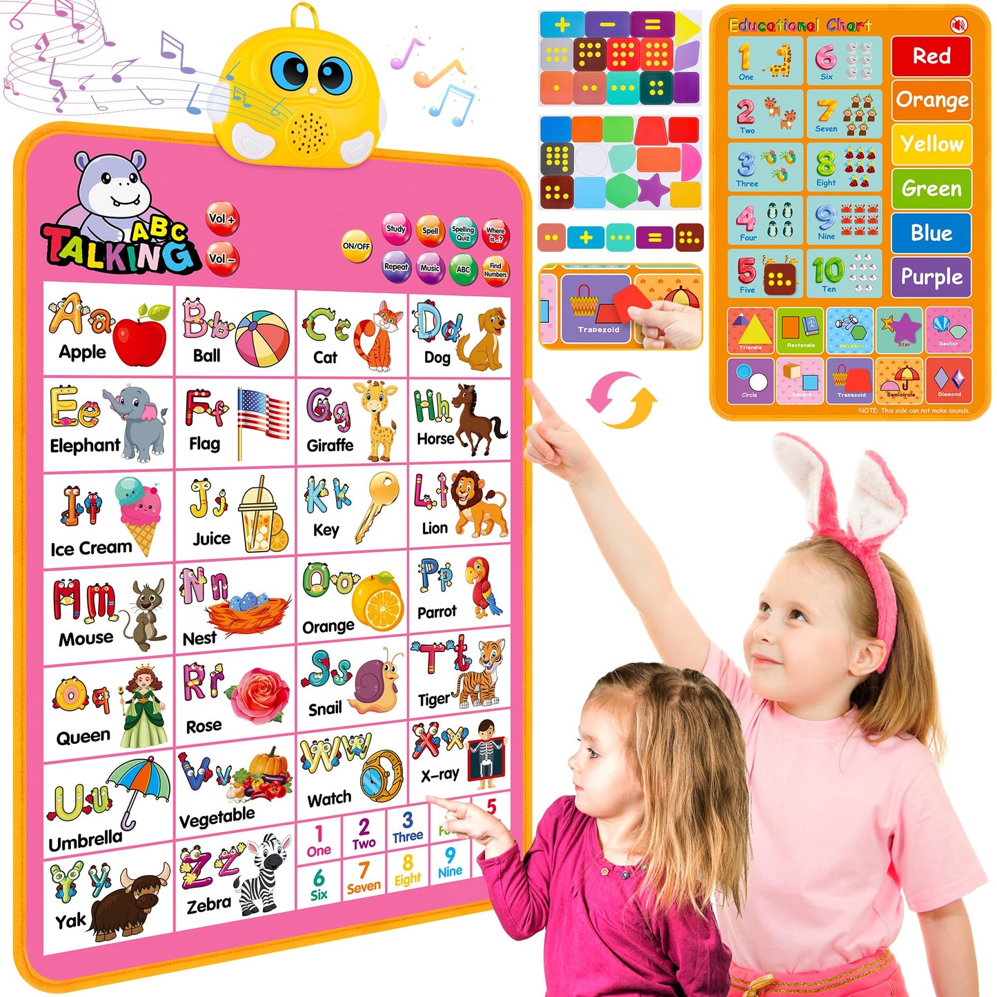 GaHoo Interactive Alphabet Wall Chart - Talking ABCs & 123s Poster for Toddlers (Pink)