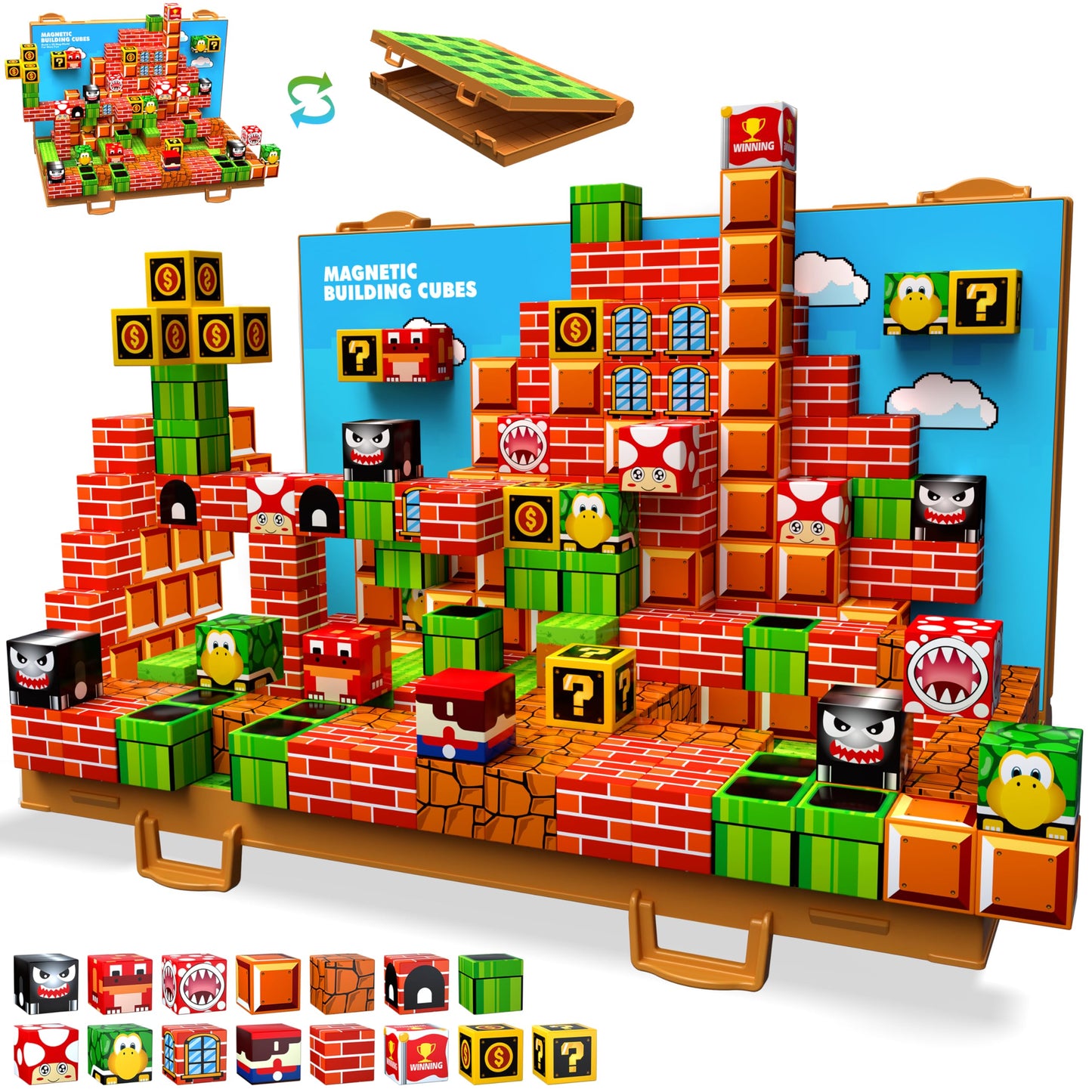 GaHoo Magnetic Blocks - 3D Building Tiles with Foldable Board (Ages 3-10)