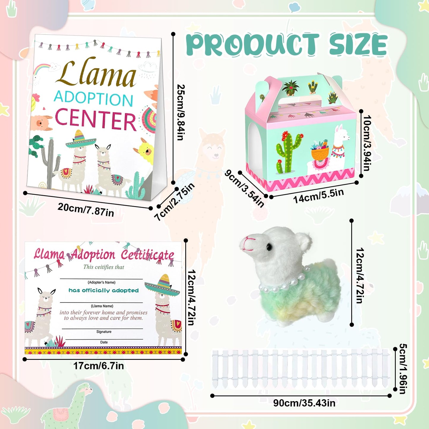 Gaiaring 38 Pcs Adopt A Pet Llama Party Favor Set | 12 Plush Llamas, 12 Foldable Boxes, 12 Adoption Certificates, Fence & Stand