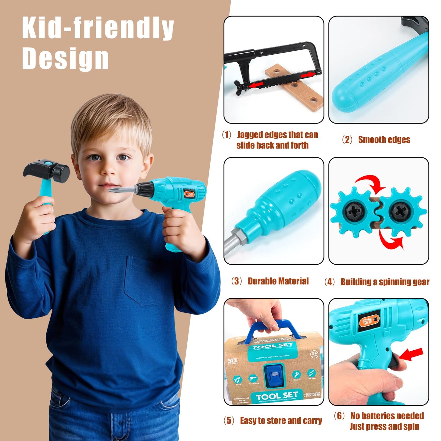 GAIETYDIY Kids Tool Set – Pretend Play Kit with Toolbox & Tools