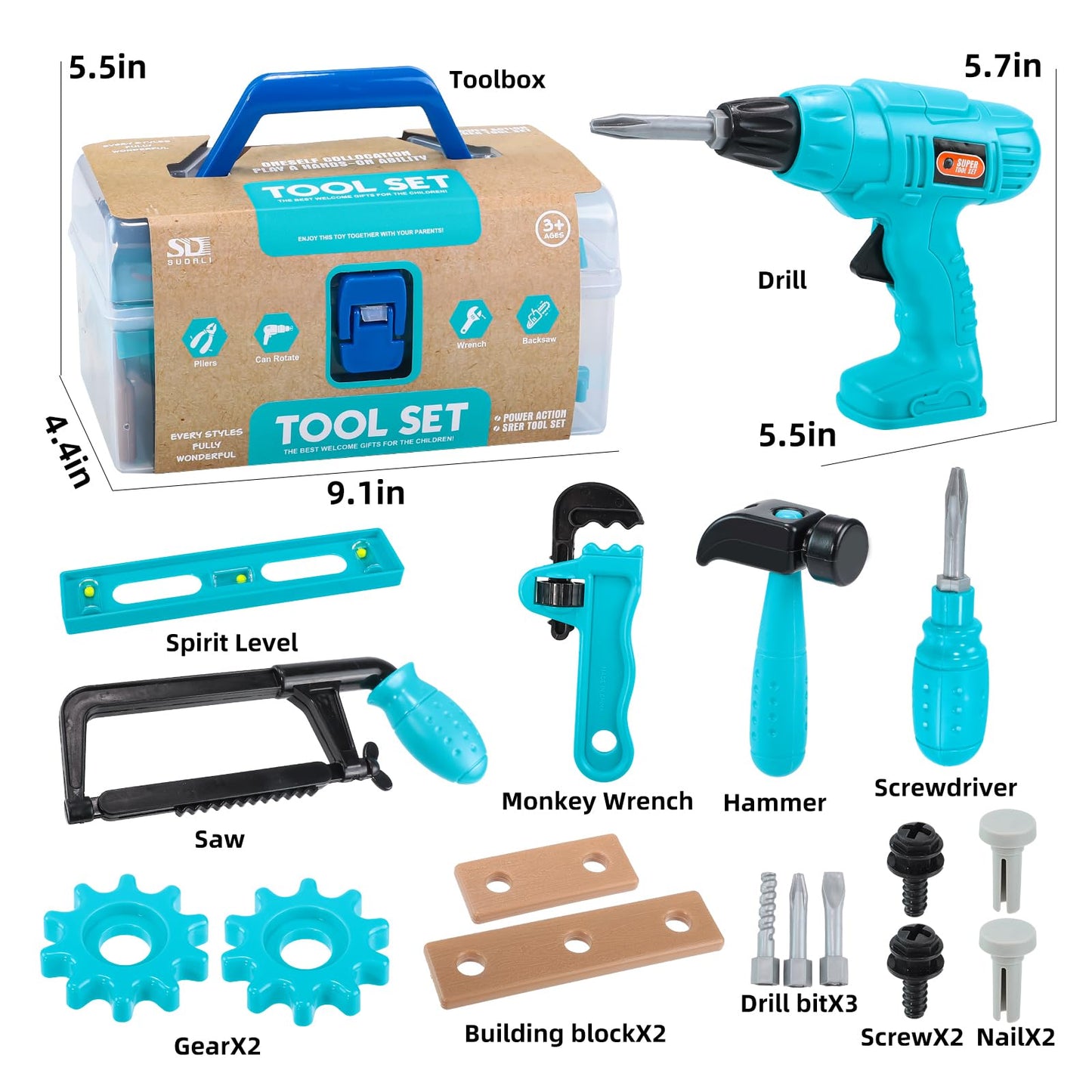 GAIETYDIY Kids Tool Set – Pretend Play Kit with Toolbox & Tools