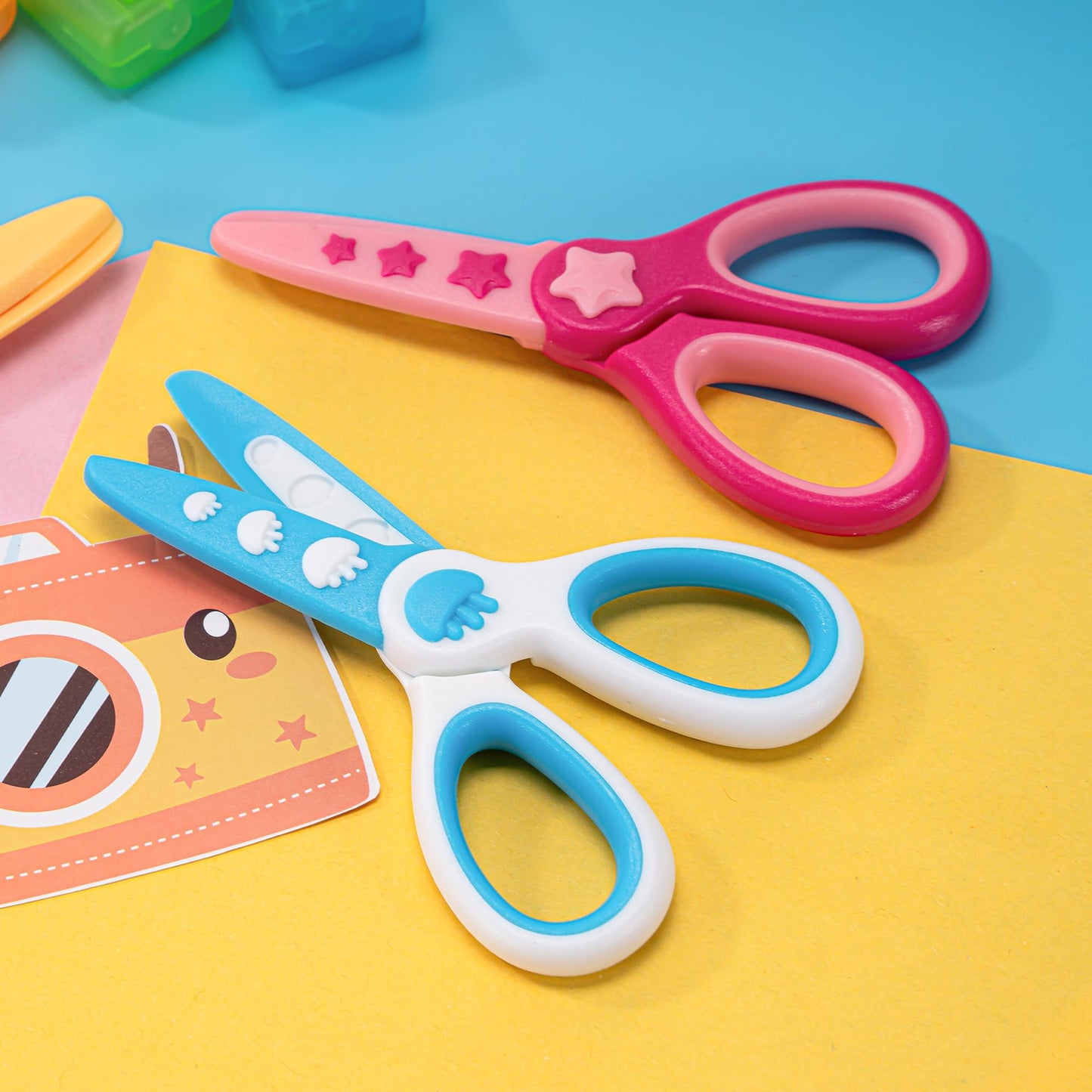 GAIFONGRE 3-Piece Toddler Plastic Safety Scissors – Blunt Tip 4.5-Inch Preschool Training Scissors for Kids