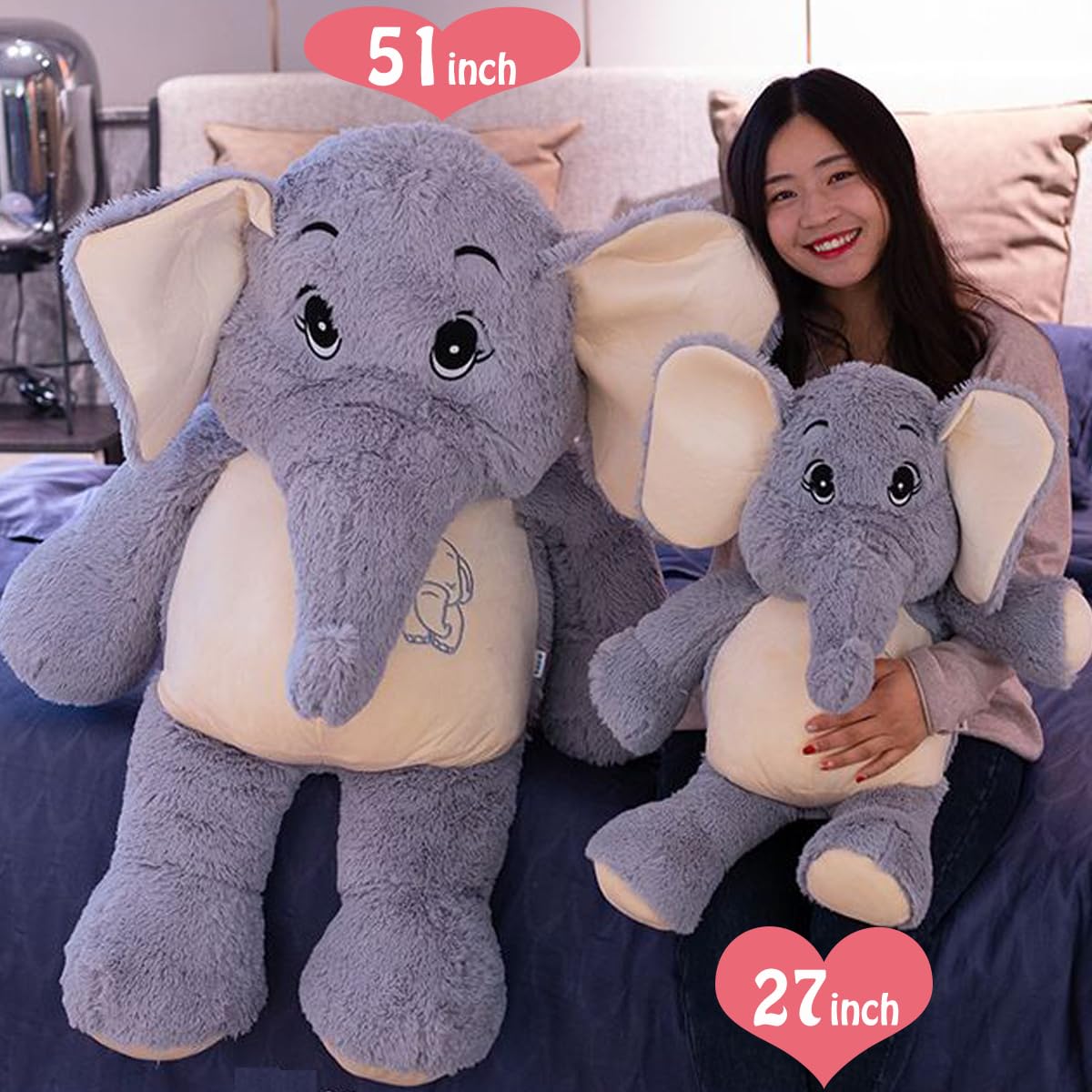 GailiMaiYa Large Soft Elephant Plush 27-inch – Giant Cuddly Stuffed Elephant Gift