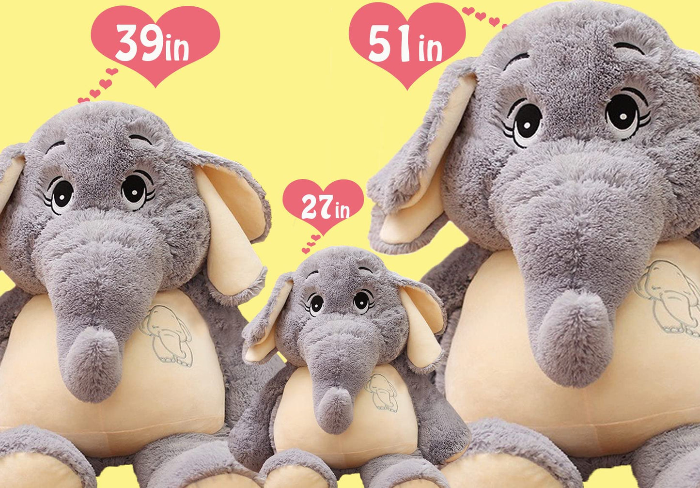 GailiMaiYa Large Soft Elephant Plush 27-inch – Giant Cuddly Stuffed Elephant Gift