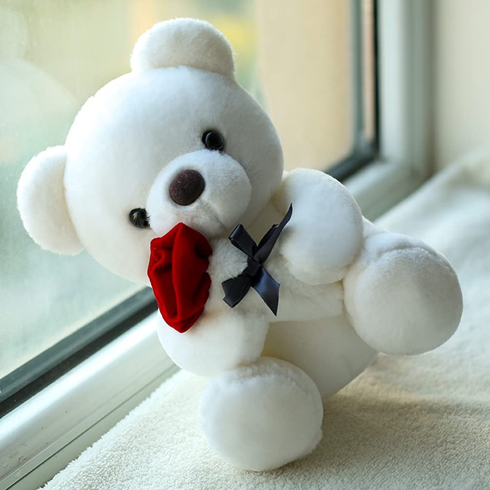GailiMaiYa Teddy Bear Plush with Rose – Soft Huggable Gift (9.84 inches, White)