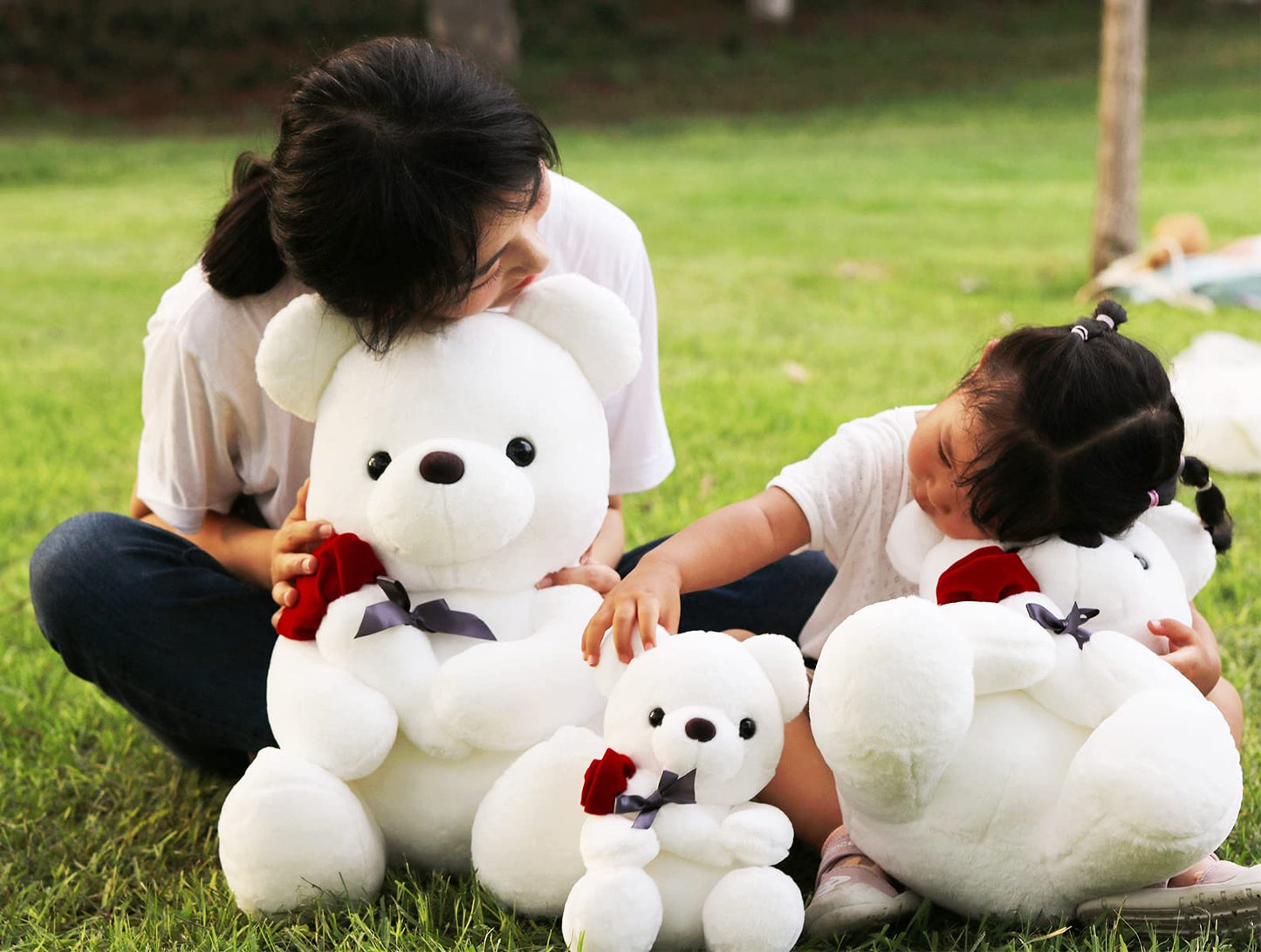 GailiMaiYa Teddy Bear Plush with Rose – Soft Huggable Gift (9.84 inches, White)