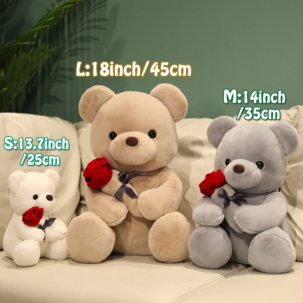 GailiMaiYa Teddy Bear Plush with Rose – Soft Huggable Gift (9.84 inches, White)