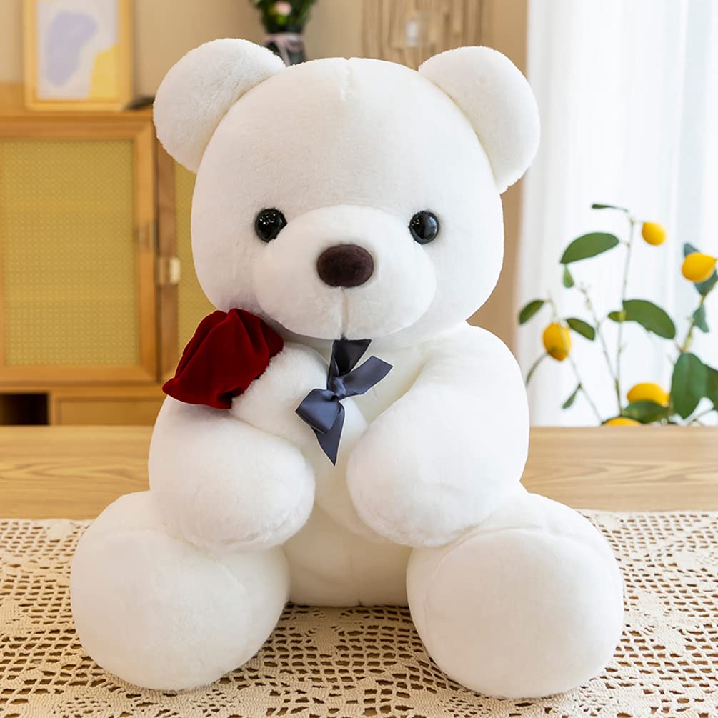GailiMaiYa Teddy Bear Plush with Rose – Soft Huggable Gift (9.84 inches, White)