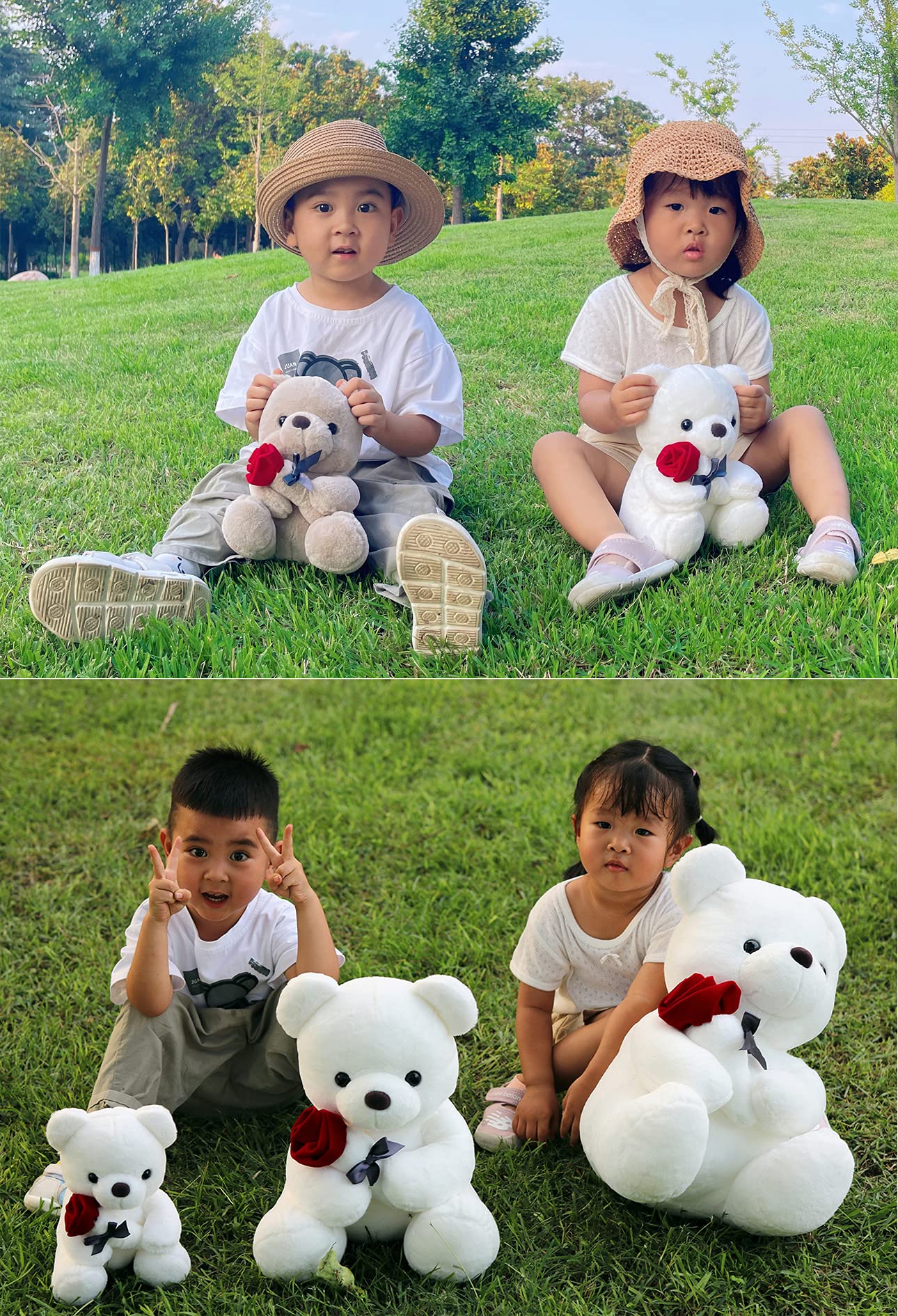 GailiMaiYa Teddy Bear Plush with Rose – Soft Huggable Gift (9.84 inches, White)