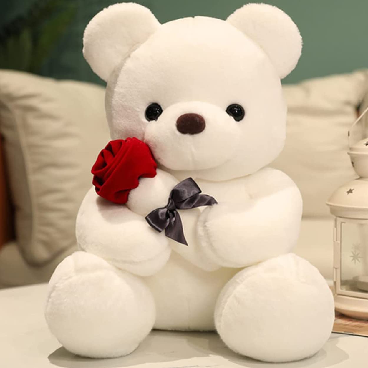 GailiMaiYa Teddy Bear Plush with Rose – Soft Huggable Gift (9.84 inches, White)
