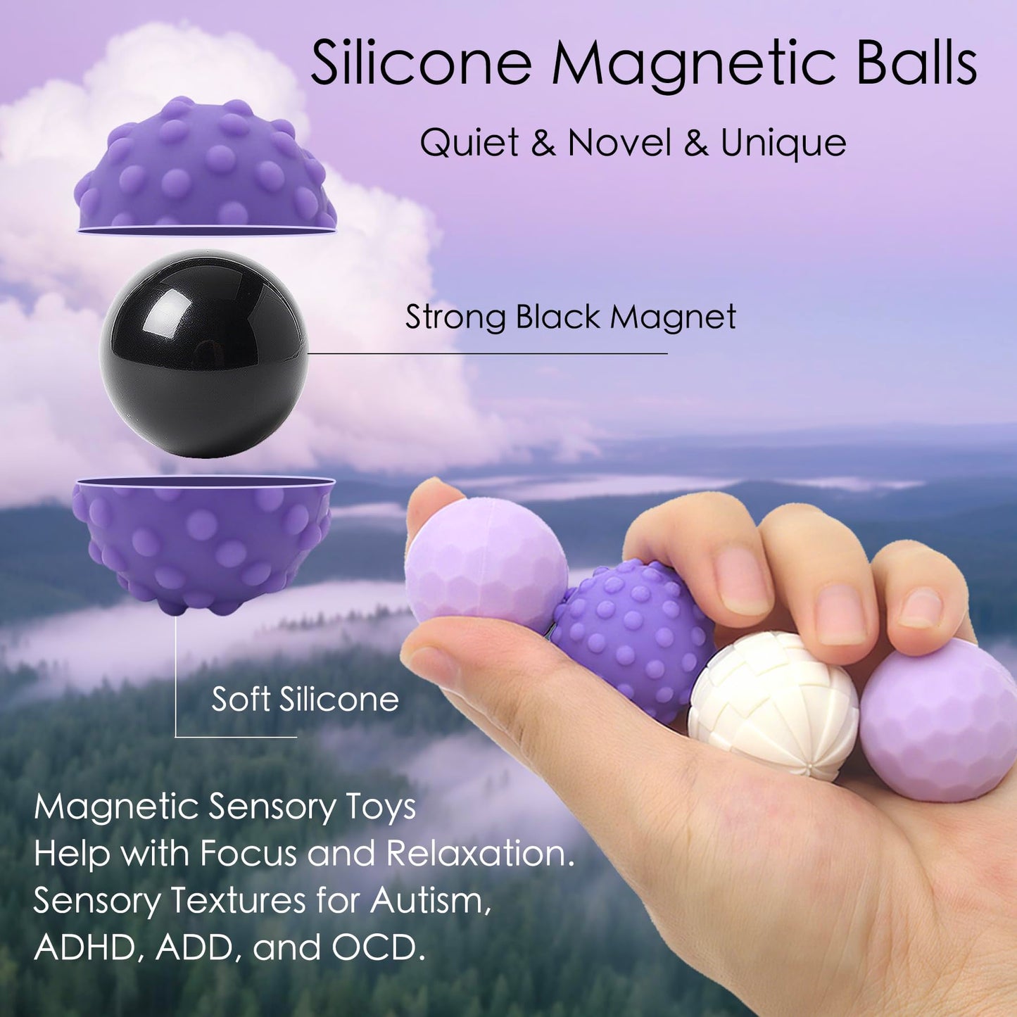 Gairssda Magnetic Sensory Fidget Balls – 4 Pack, Silent, Multicolor, Weighted Desk Toys