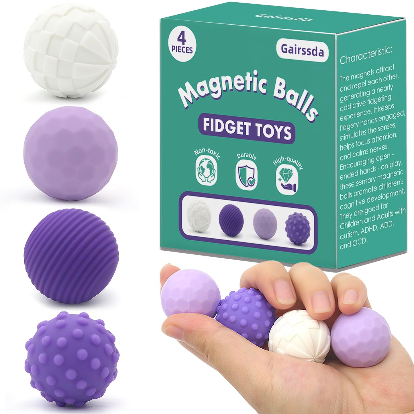 Gairssda Magnetic Sensory Fidget Balls – 4 Pack, Silent, Multicolor, Weighted Desk Toys