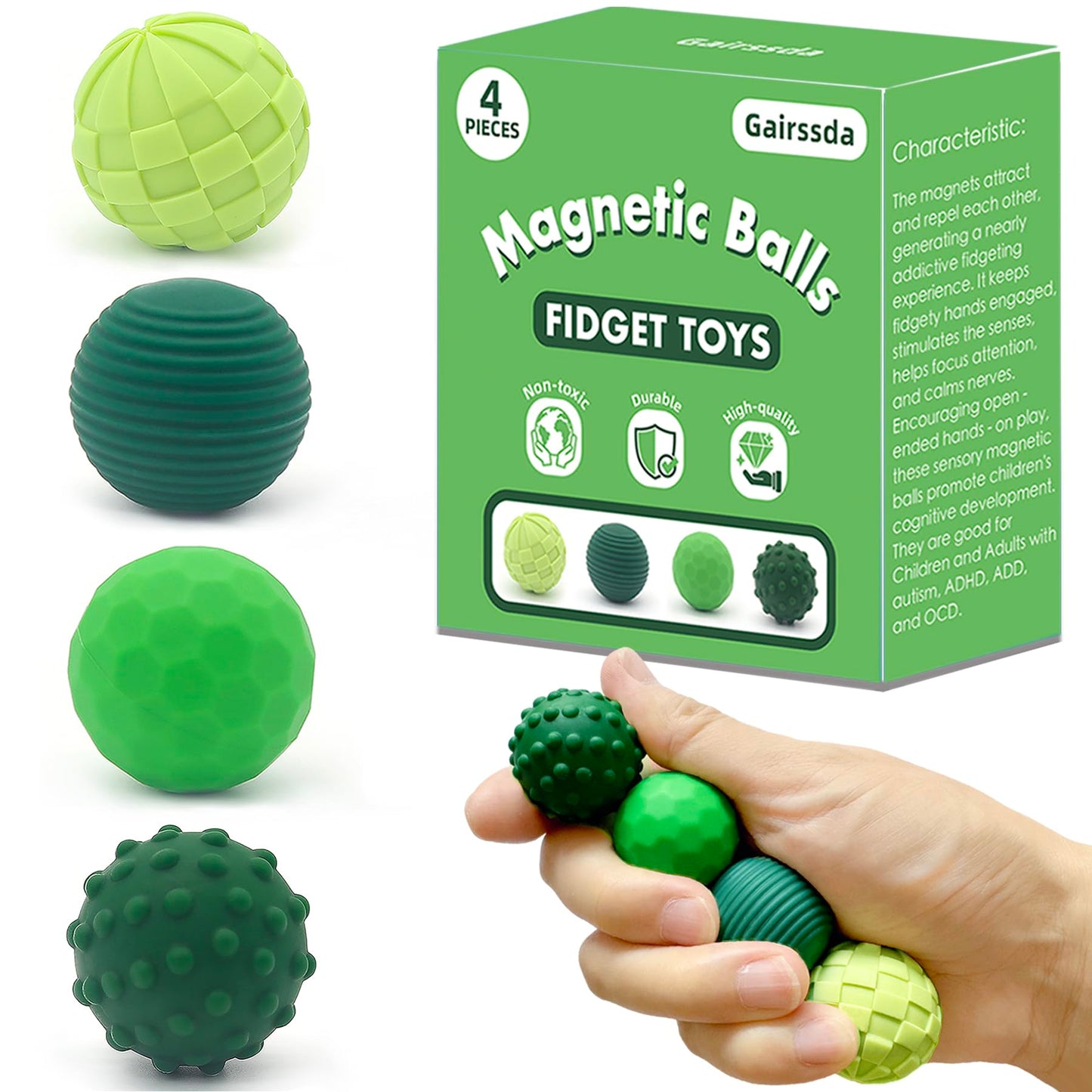 Gairssda Stylish Magnetic Sensory Fidget Balls – 4 Pack, Silent Stress Relief Desk Toy