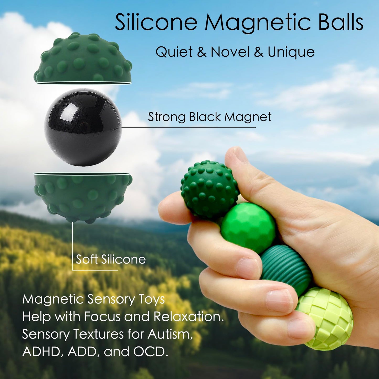 Gairssda Stylish Magnetic Sensory Fidget Balls – 4 Pack, Silent Stress Relief Desk Toy
