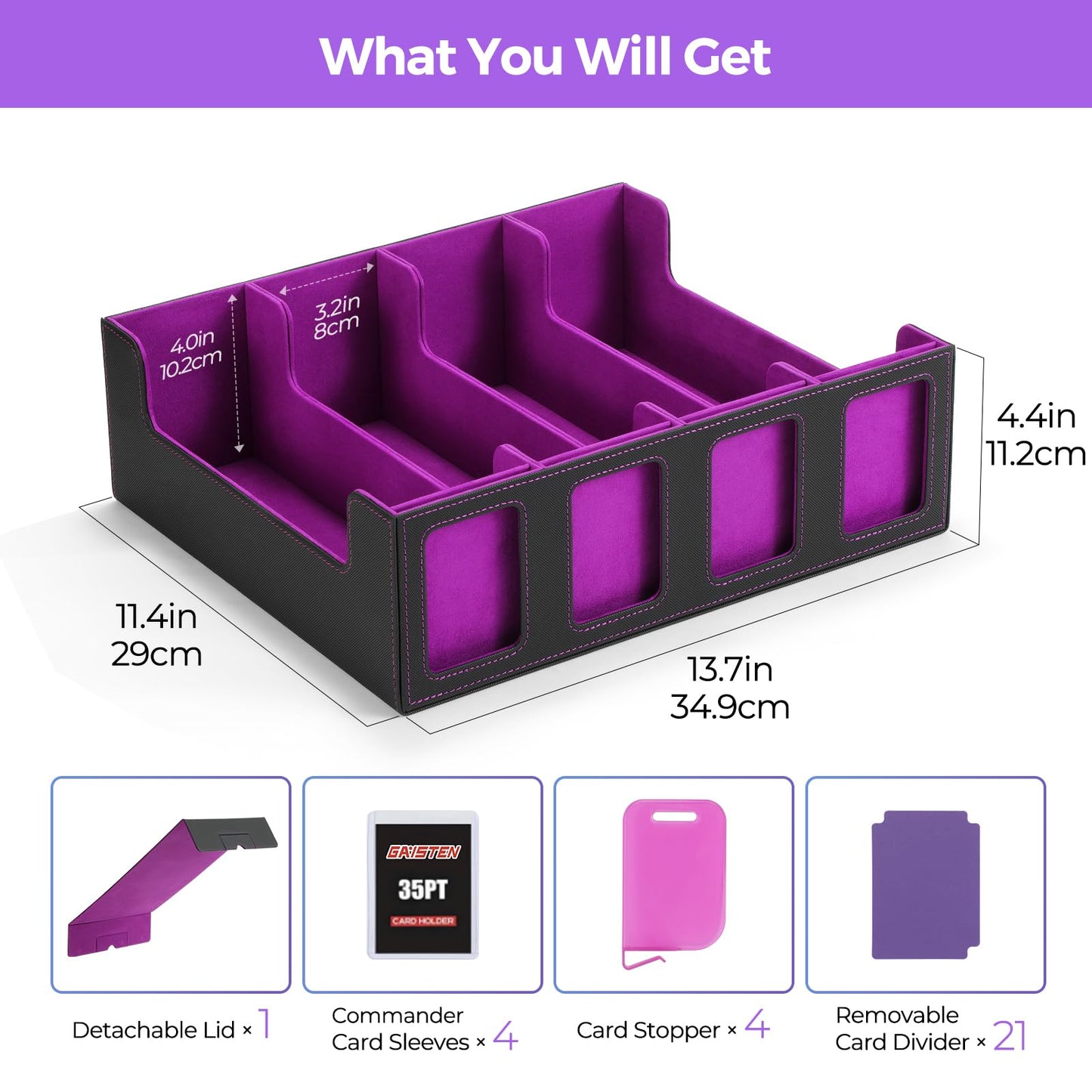 GAISTEN 4-Row Card Storage Box – 3200 Capacity, Commander Display, Purple
