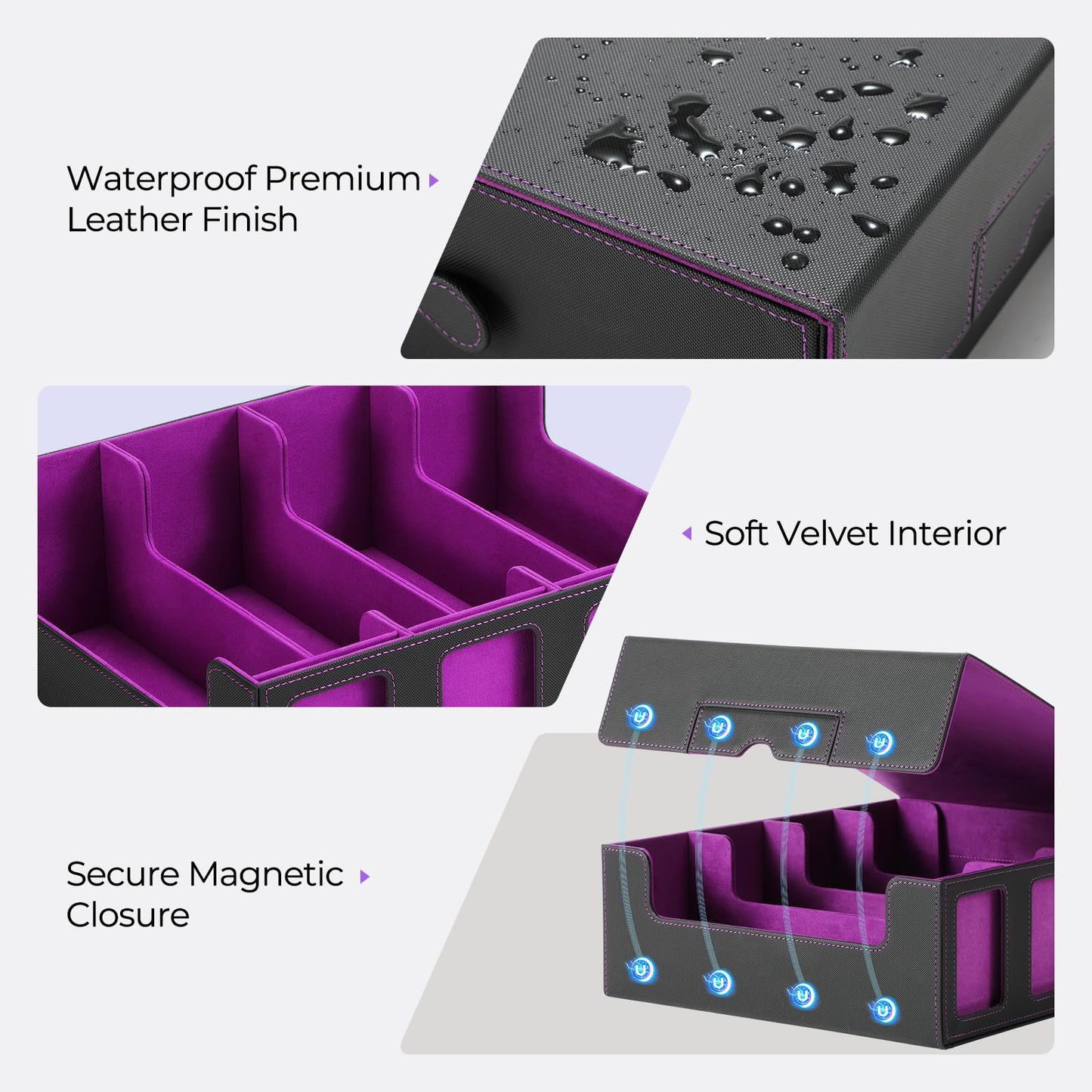 GAISTEN 4-Row Card Storage Box – 3200 Capacity, Commander Display, Purple